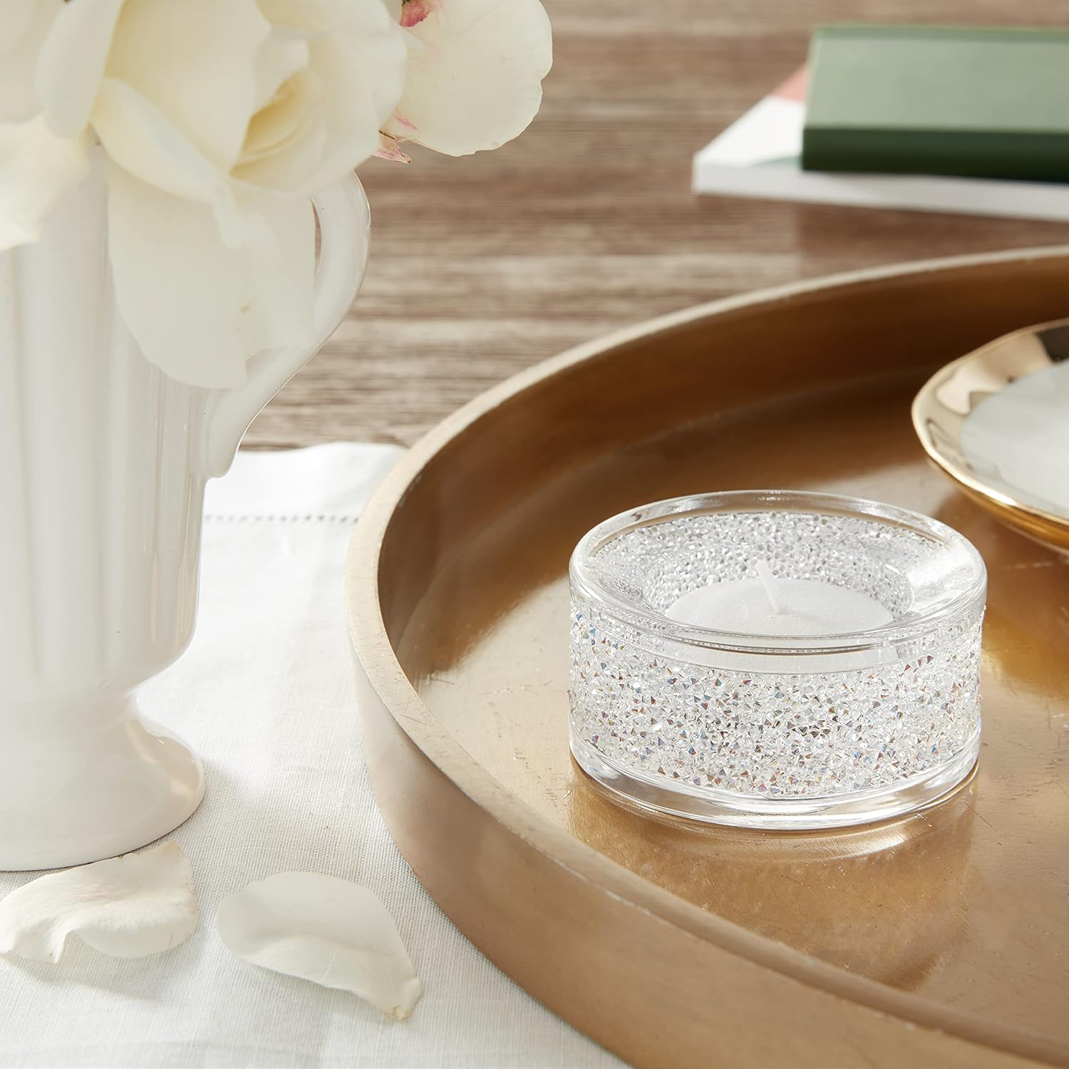 SWAROVSKI Shimmer Tea Light Holder, Candle Holder with Clear Swarovski Crystals Featuring an Aurora Borealis Effect Part of The Swarovski Shimmer Collection