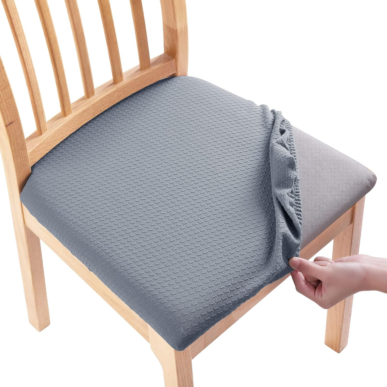 Smiry Dining Chair Seat Covers Stretch Jacquard Chair Slipcover with Ties (Set of 6, Beige)