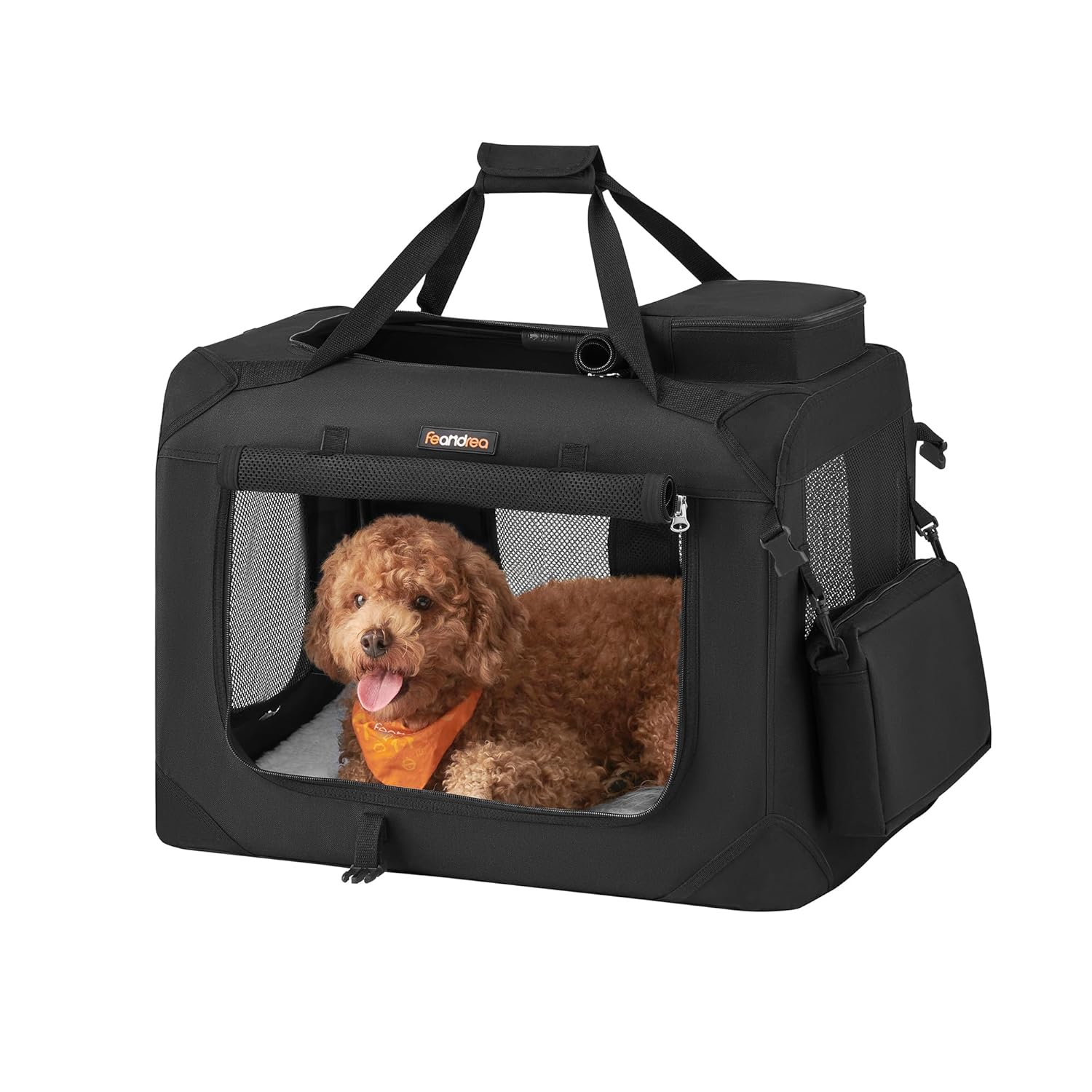 Feandrea 24 Inches Collapsible Soft Dog Crate, Portable Travel Dog Crate for Indoor and Outdoor Use, Dog Carrier Kennel with Safety Zippers, for Living Room, Car, Travelling, Camping, Black UPDC60H