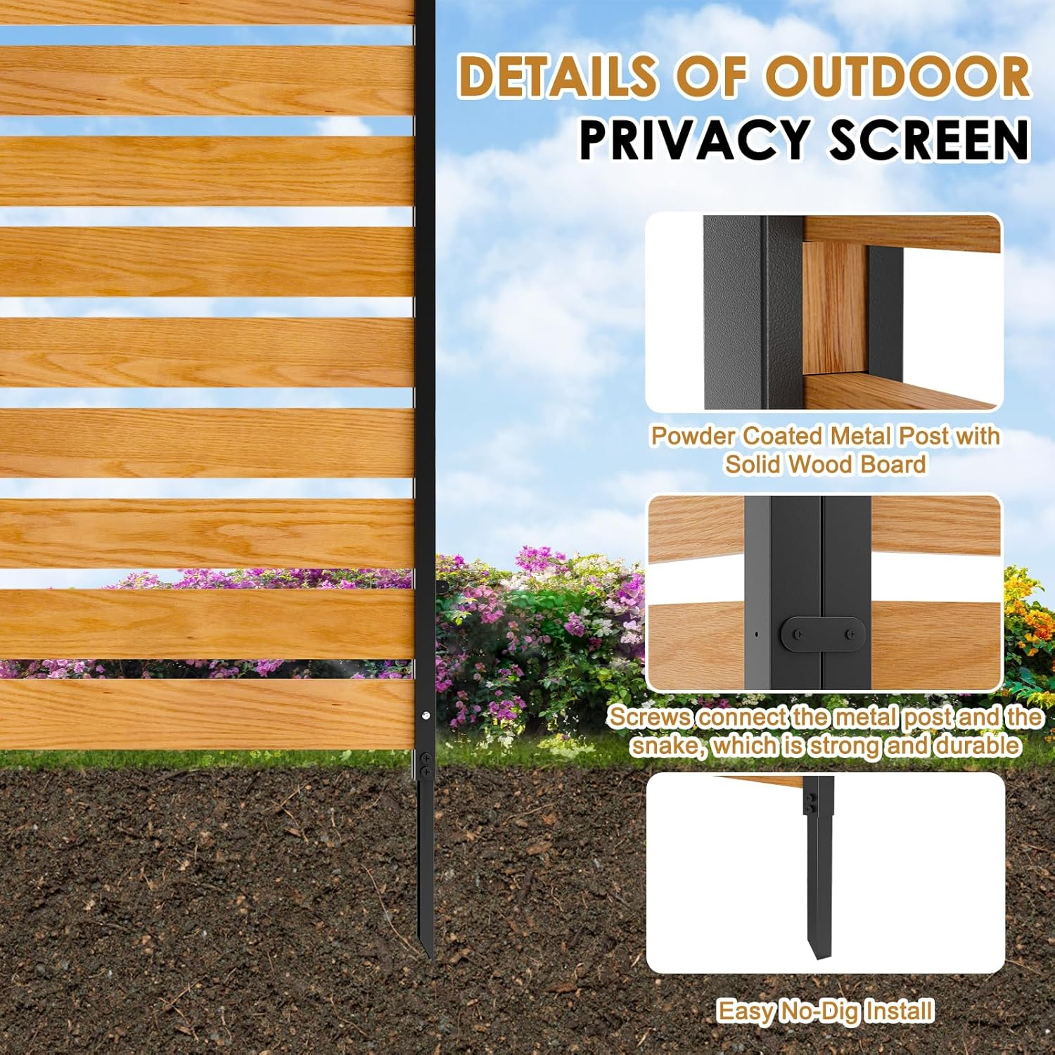 NAIZEA Air Conditioner Fence Outdoor Privacy Fence Screen, Pool Equipment Enclosure Trash Can Enclosure Metal Stake Wood Fence Panels for Outside 38" W x 42" H, 2 Panels
