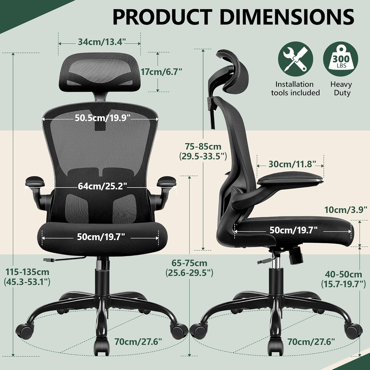 FelixKing Office Chair Ergonomic Desk Chair with Headrest, High Back Computer with Adjustable Lumbar Support and Wheels,Executive Swivel Comfy with flip-up Armrests for Home Office