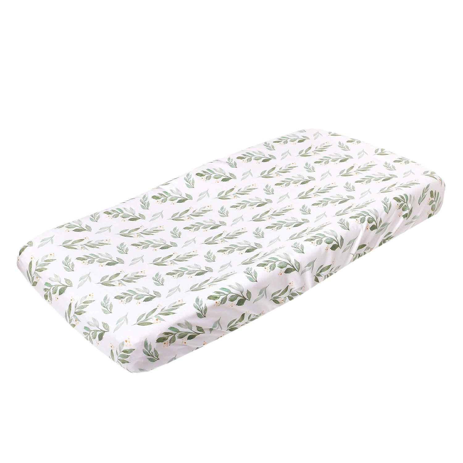 Fern Green and White Cotton Knit Diaper Changing Pad Cover