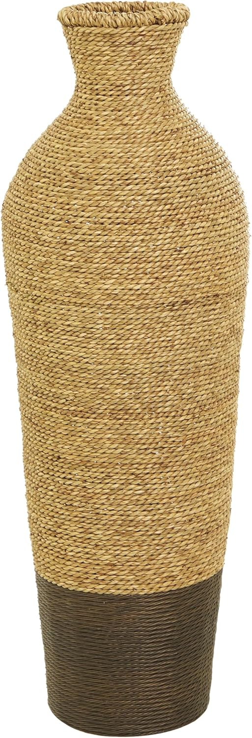 Deco 79 Seagrass Handmade Decorative Vase Tall Woven Floor Centerpiece Vase, Vase for Home Decoration 11" x 11" x 33", Brown