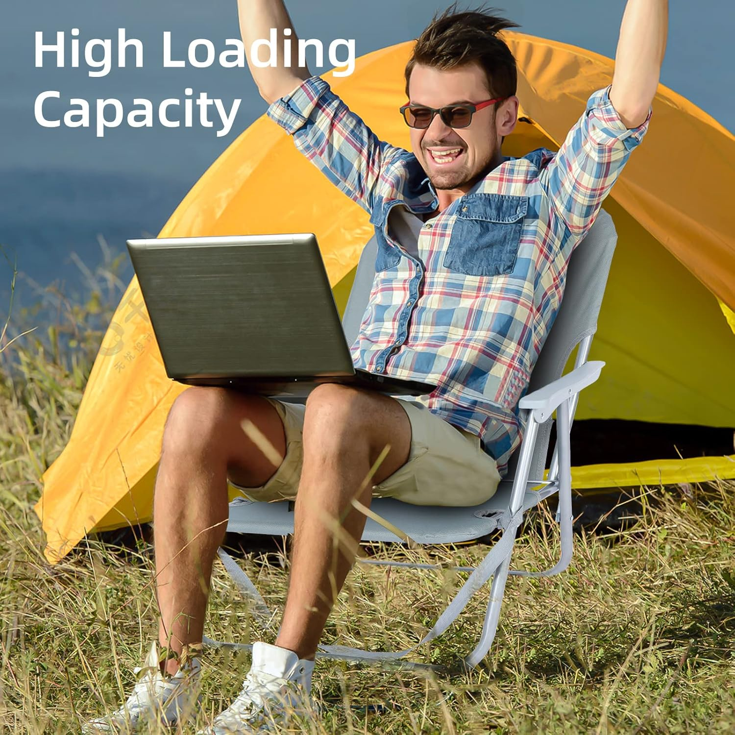 YSSOA Folding Beach Adults, Portable Heavy-Duty Chairs Made of High Strength 600D Oxford Fabric and Steel Frame for Outdoors, Camping, Picnic, BBQ, 1-Pack, Grey (FNCHARCAMP08GV1)
