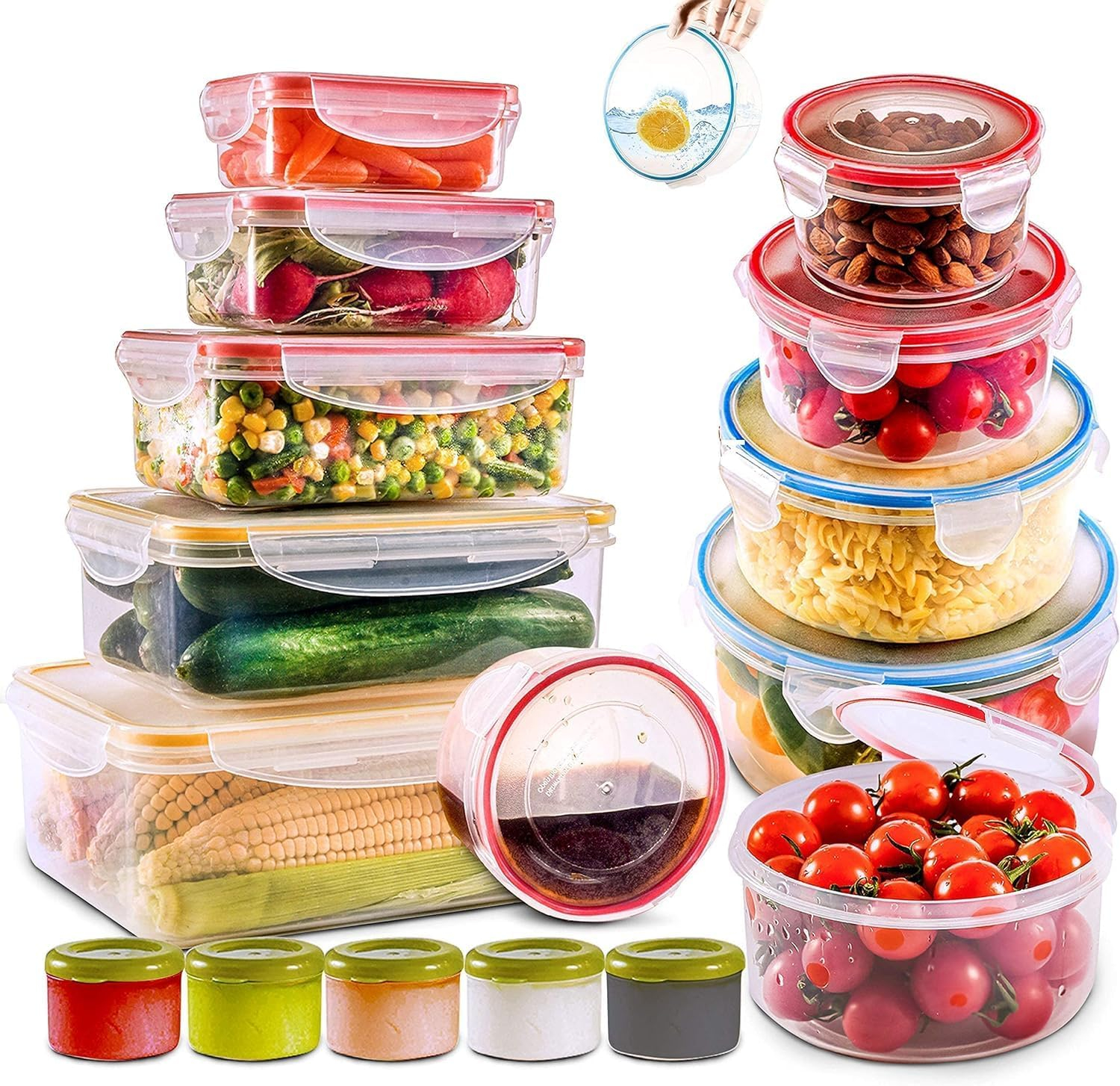 RFAQK 28 Pcs Food Storage Containers with Lids- BPA-Free Airtight Plastic Containers for Pantry & Kitchen Organization, Meal Prep and Lunch Containers