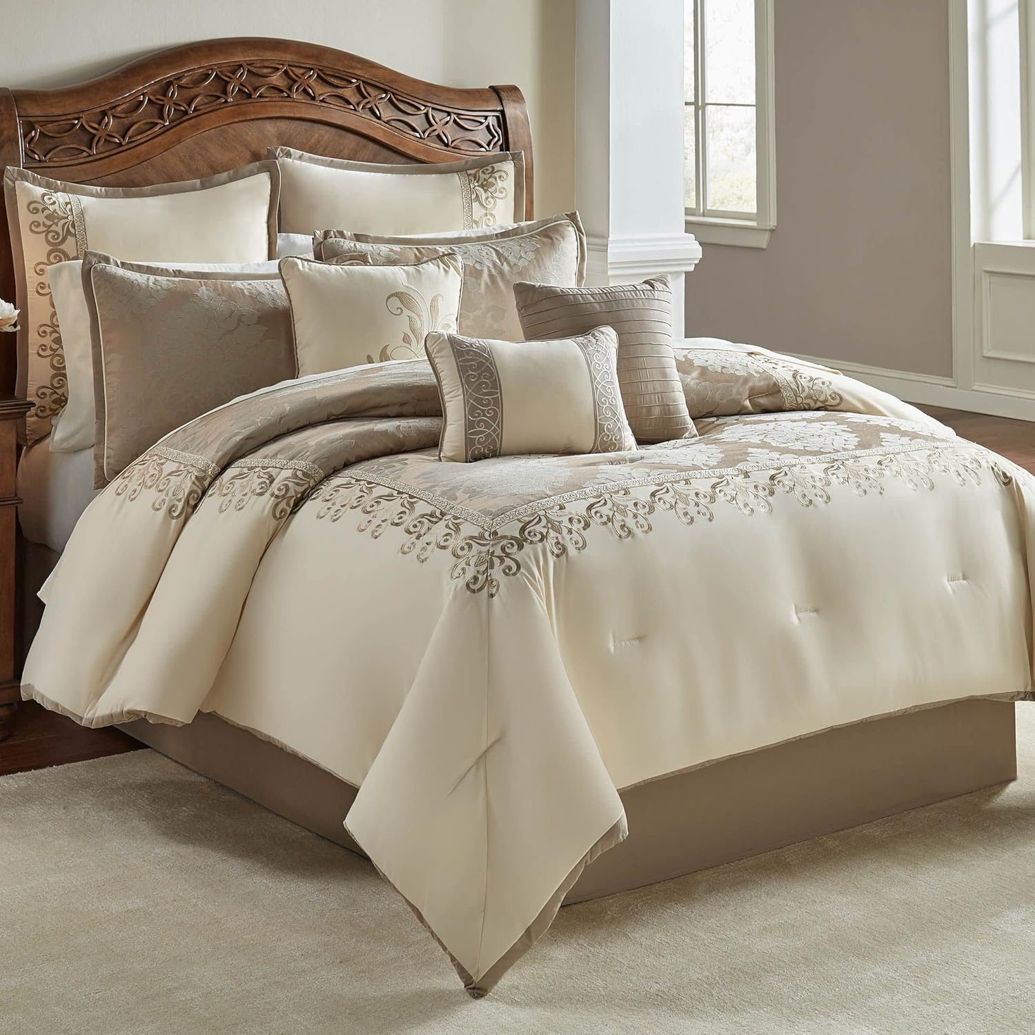 Riverbrook Home 100% Polyester Comforter Set, King, Hillcrest - Ivory/Gold, 10 Piece Set