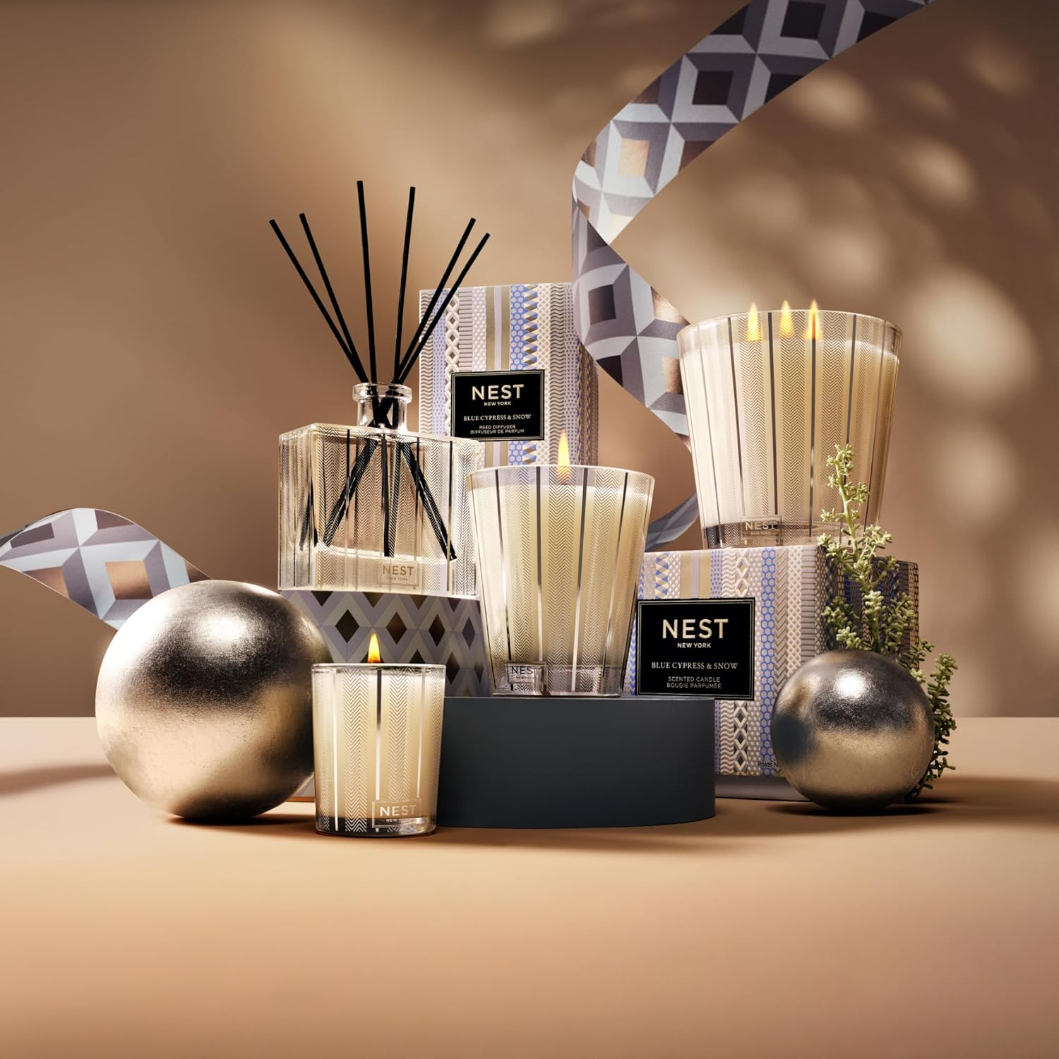 NEST New York Scented 3-Wick Candle, Blue Cypress & Snow - 21.2 oz - Up to 100-Hour Burn Time - Reusable Glass Vessel
