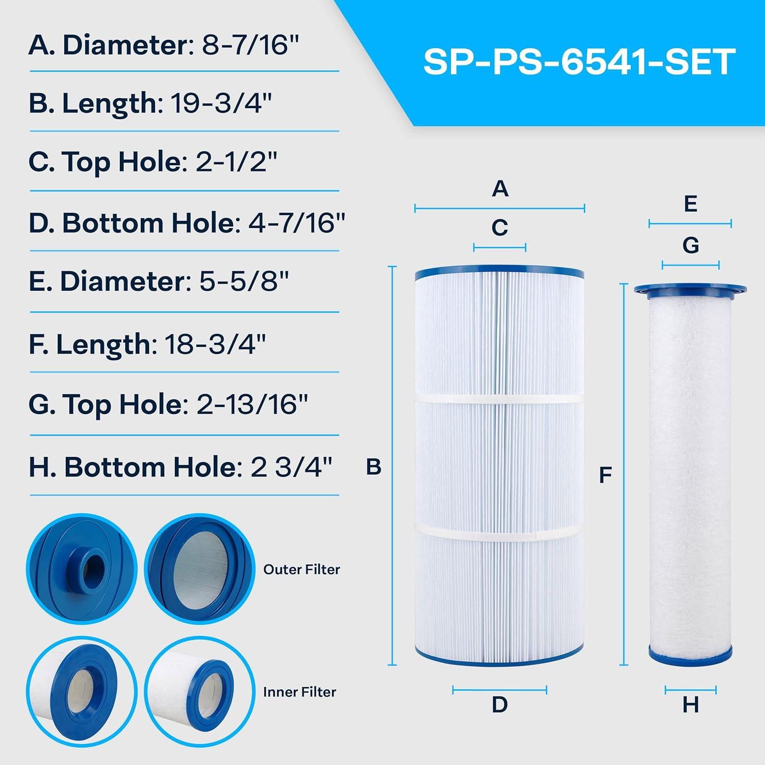 SpiroPure SP-PS-6541-SET Hot Tub Spa Pool Replacement Water Filter Set