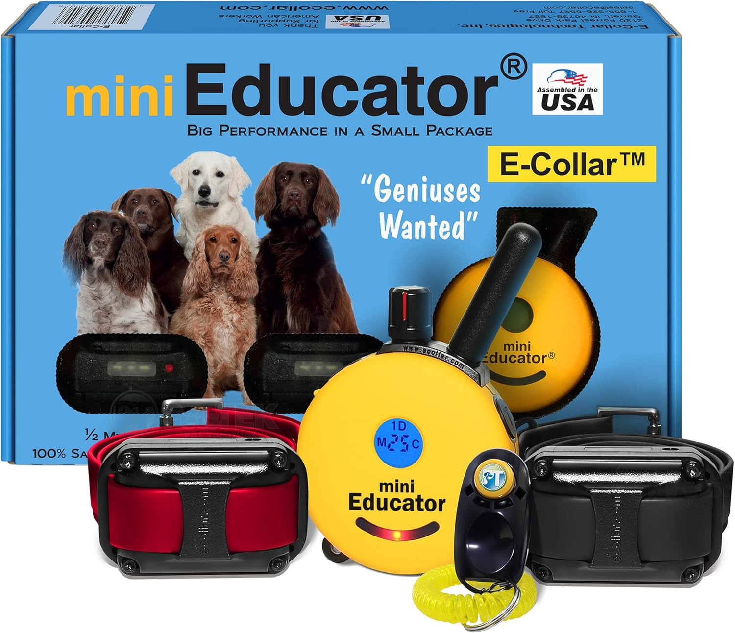 E-Collar ET-300 Mini Educator Dog Training Collar Bundle + PetsTEK Dog Clicker – 1/2 Mile Range, Waterproof, 100 Levels with Vibration & Tone