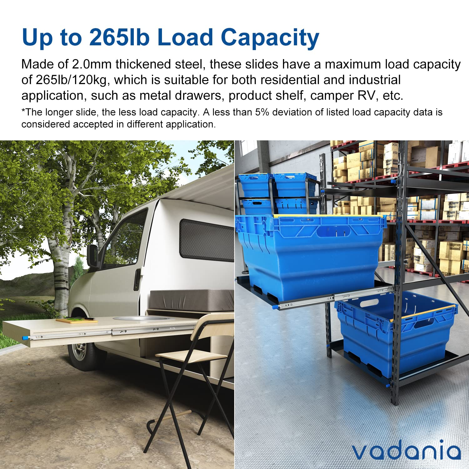 VADANIA VD2053 Heavy Duty Drawer Slides with Lock, 265lb Load Capacity, 28inch/700mm 1 Pairs