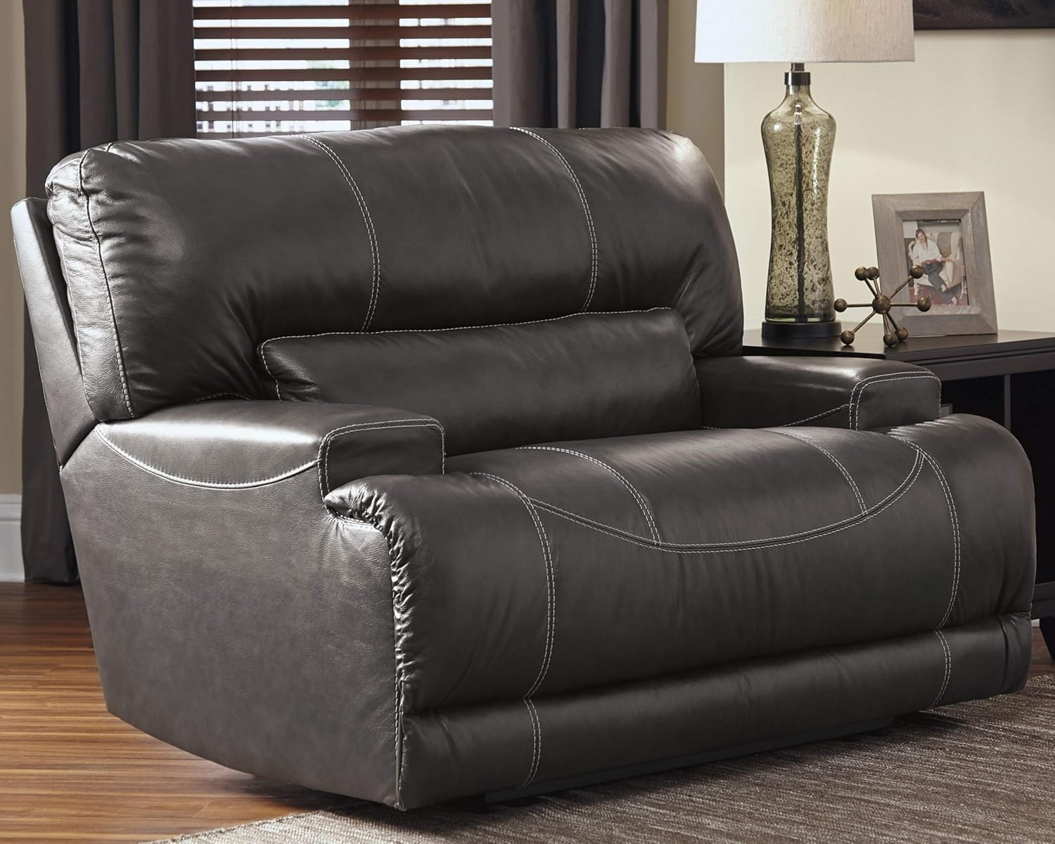 Gray Leather and Metal Oversized Recliner
