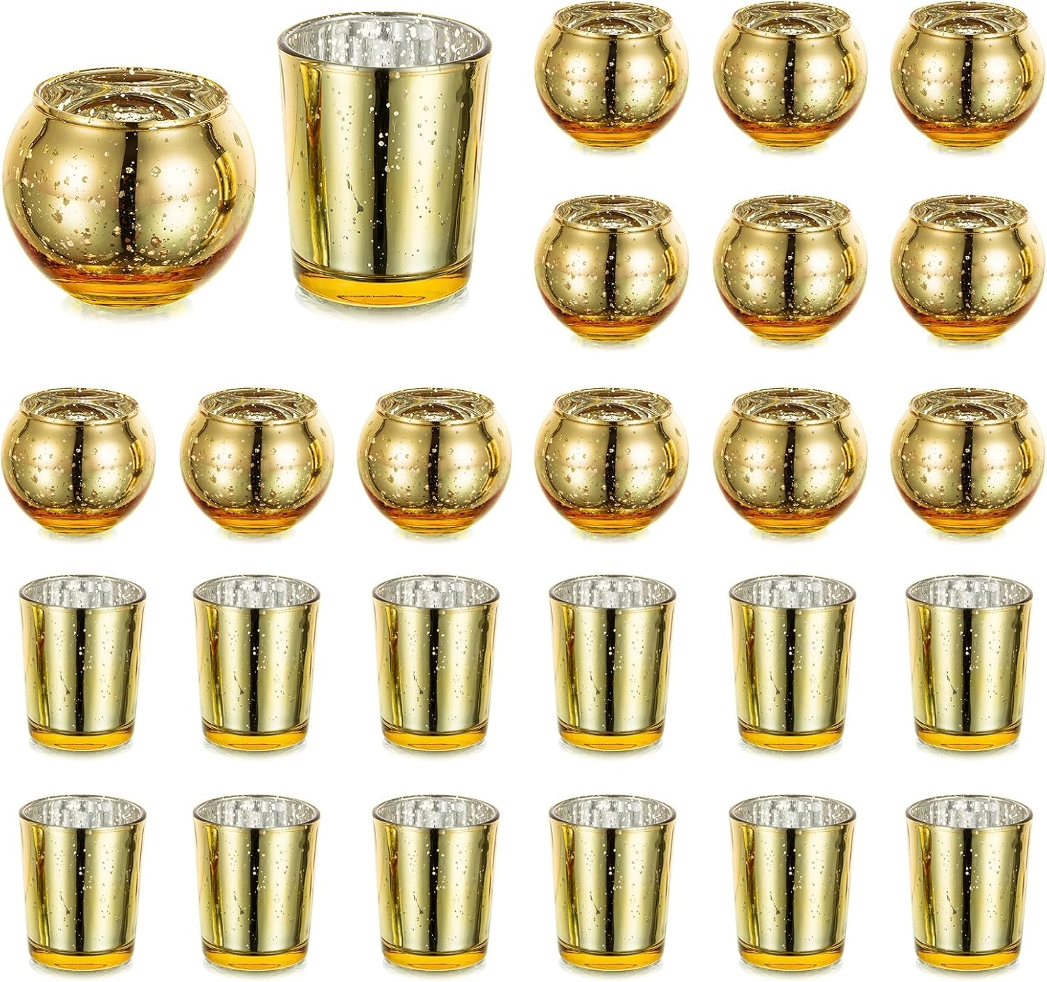 Glasseam Gold Votive Candle Holders, Tea Light Candle Holder Bulk 24, Small Mercury Glass Candle Holder for Mini Floating Candles, Glitter Tealight Candle Holders for Dining Table Christmas Decor