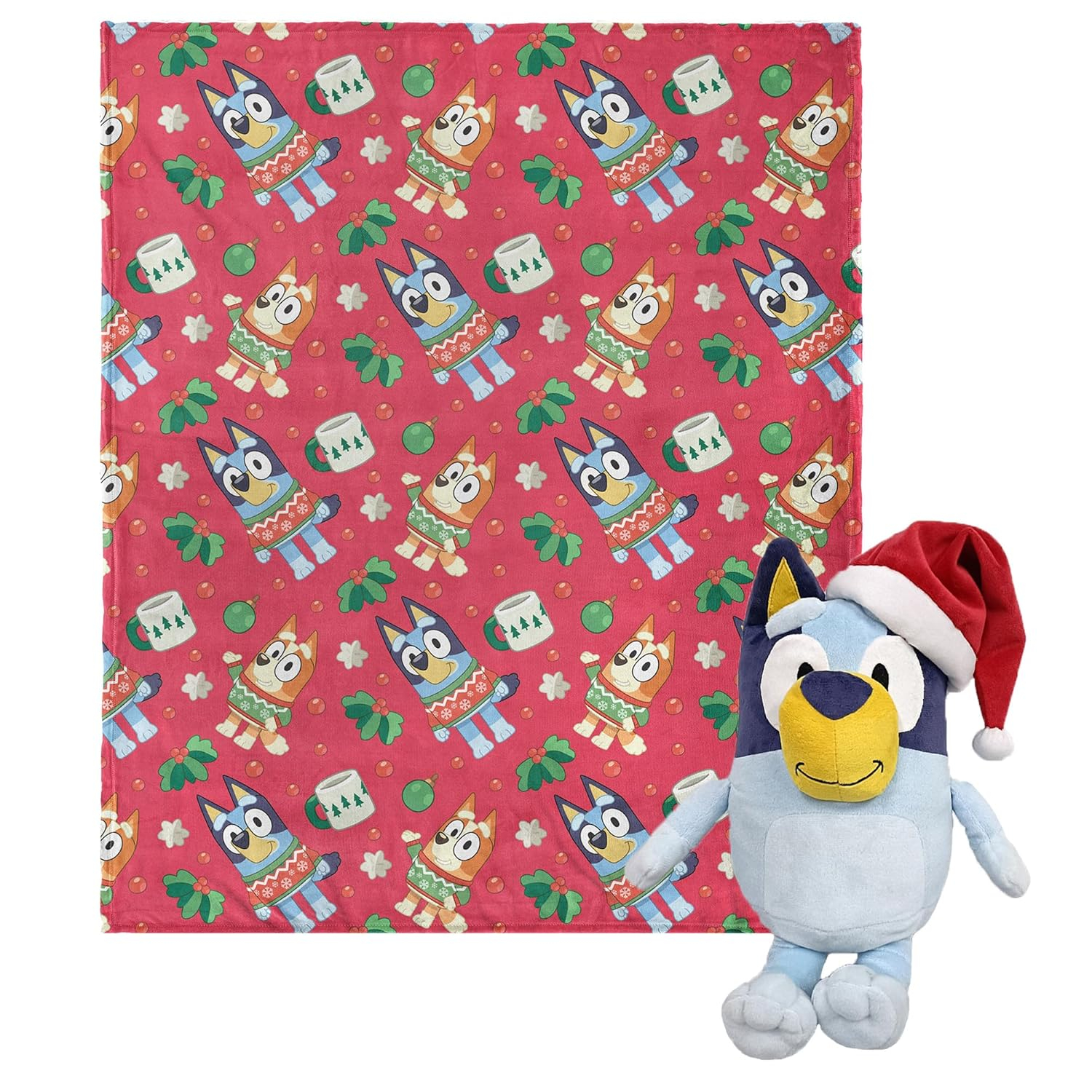 Northwest Character Hugger Pillow & Silk Touch Throw Blanket Set, 40" x 50", Bluey Festive Sweaters