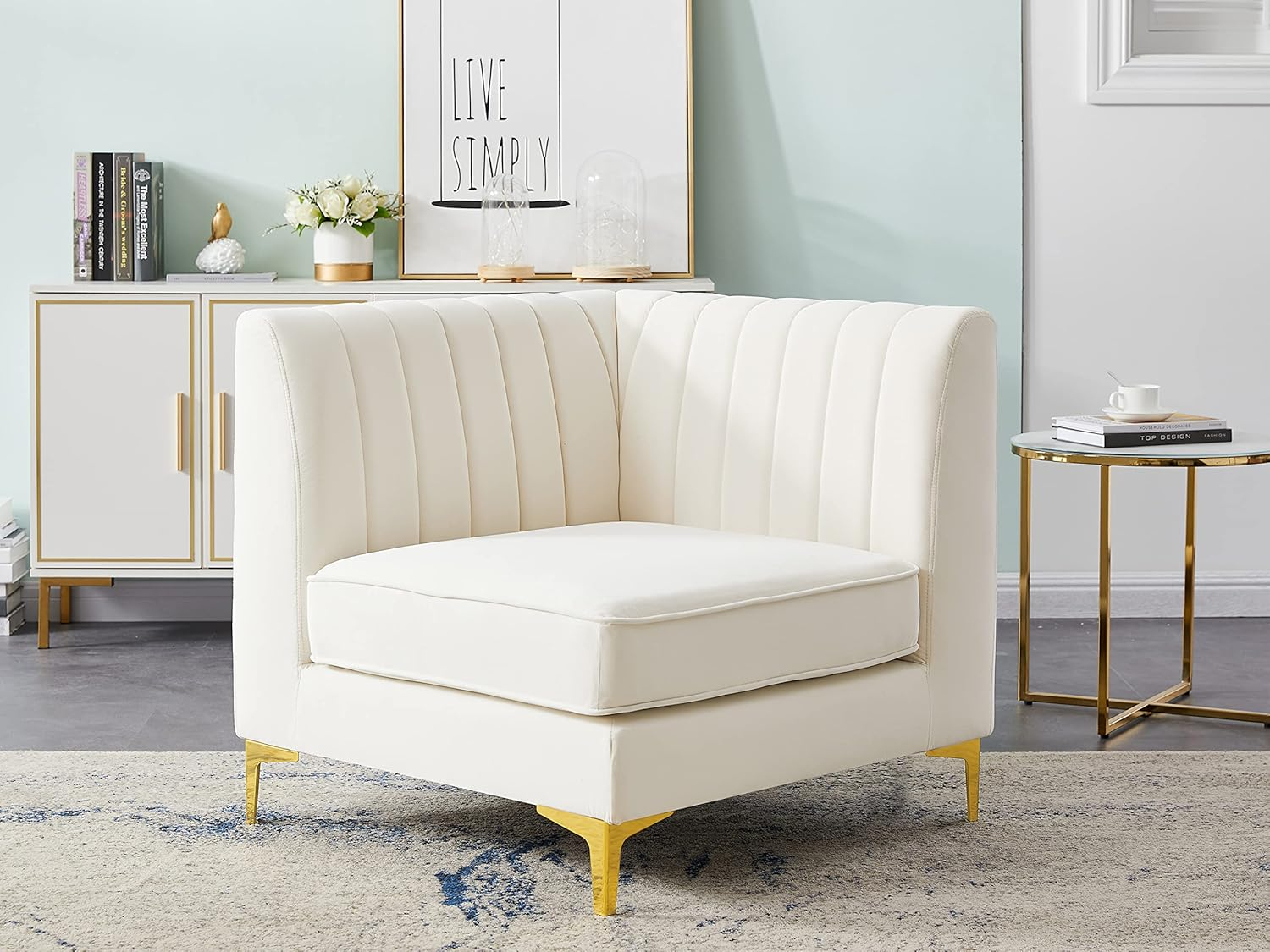 Meridian Furniture Alina Cream Velvet Corner Chair