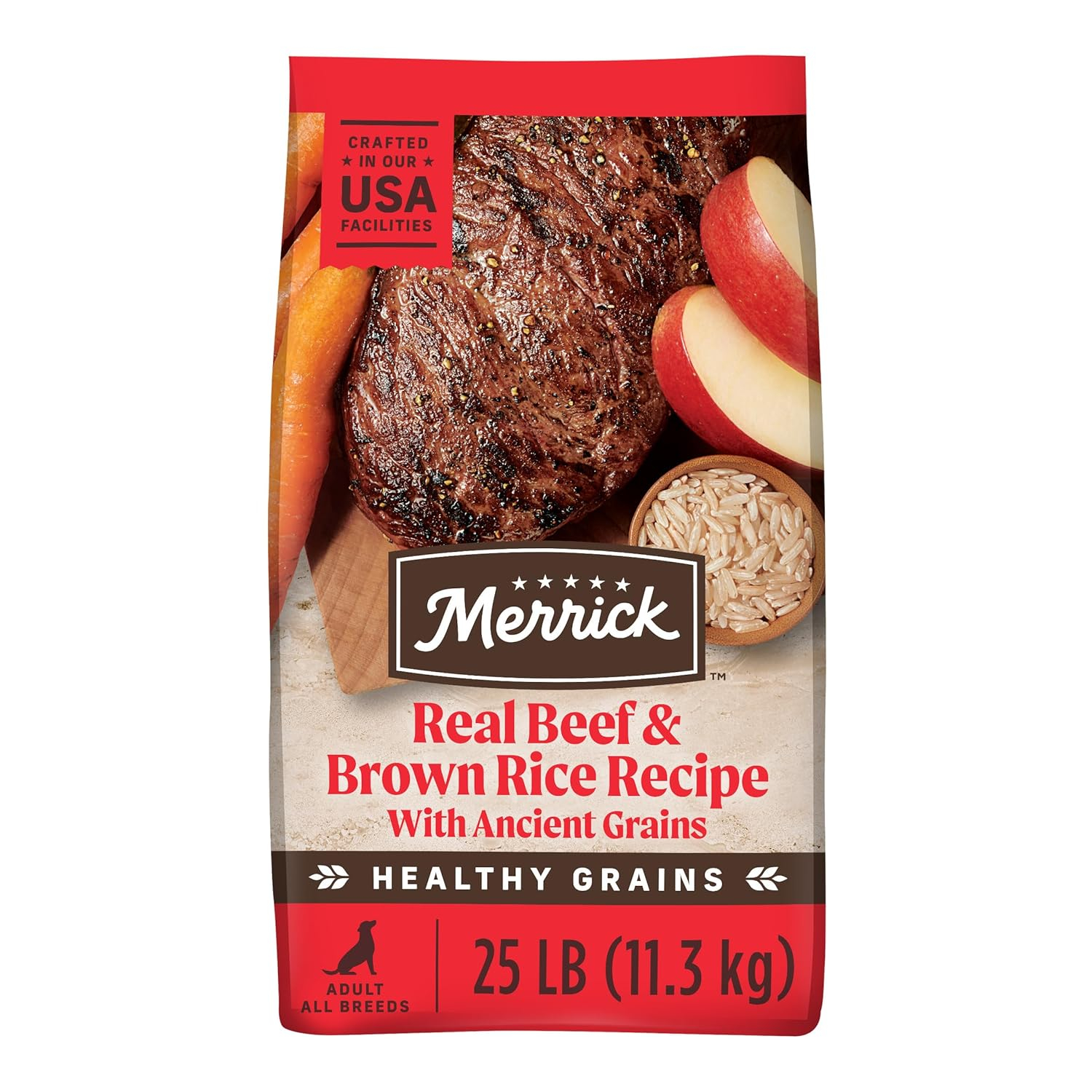 Merrick Healthy Grains Premium Adult Dry Dog Food, Wholesome And Natural Kibble With Beef And Brown Rice - 25.0 lb. Bag