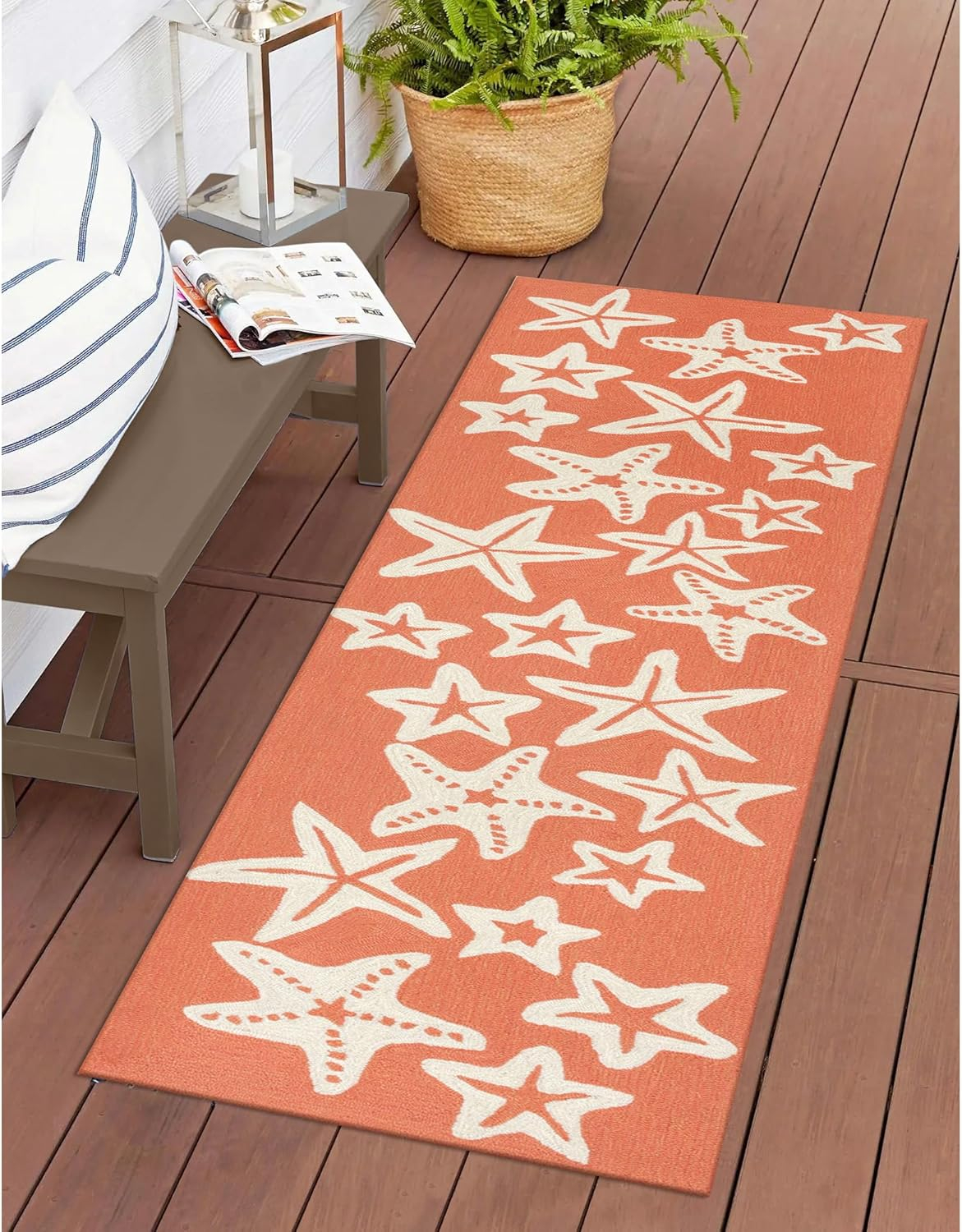 Liora Manne CAPRI Indoor/Outdoor Handmade Synthetic Blend Durable Area Rug - Contemporary Geometric Casual Animal Colorful (Starfish Coral) (2' x 5')
