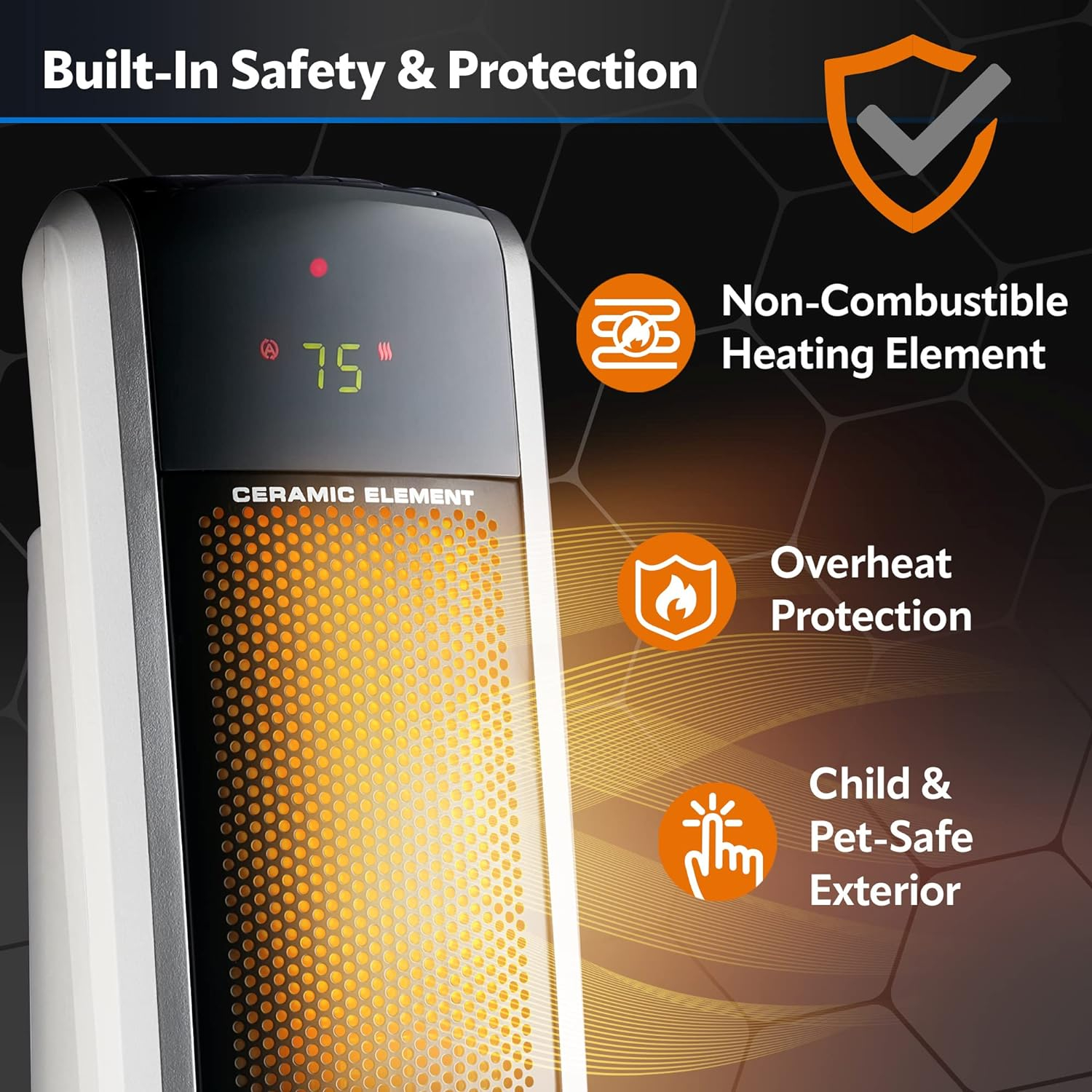 Silver Ceramic Electric Tower Heater with Thermostat and Remote Control
