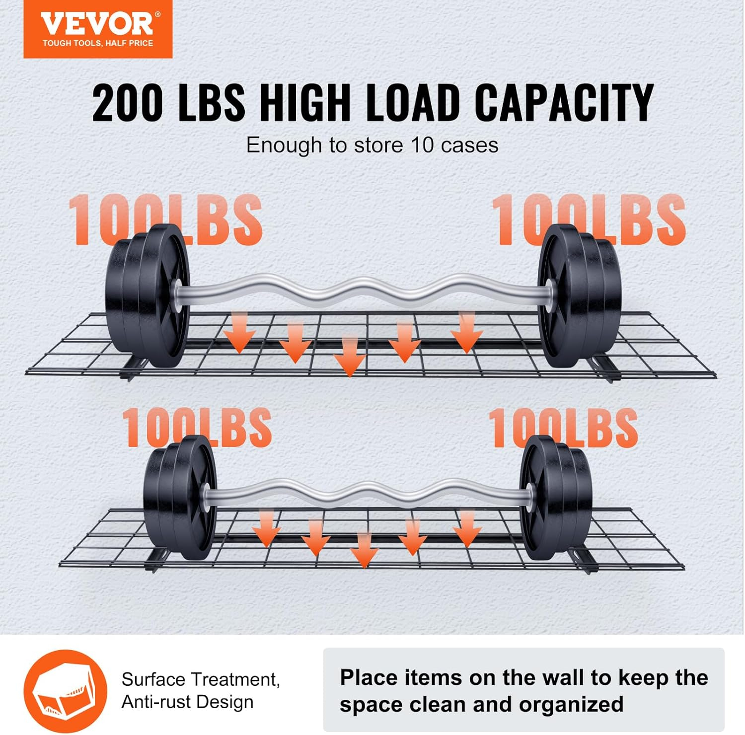 Vevor QXCKGBDHSSC48L638V0 4 x 1 ft. Wall Mounted Garage Storage Shelving - Pack of 2