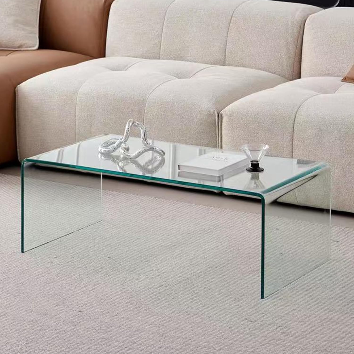 S&M Modern Rectangle Glass Coffee Table, Clear