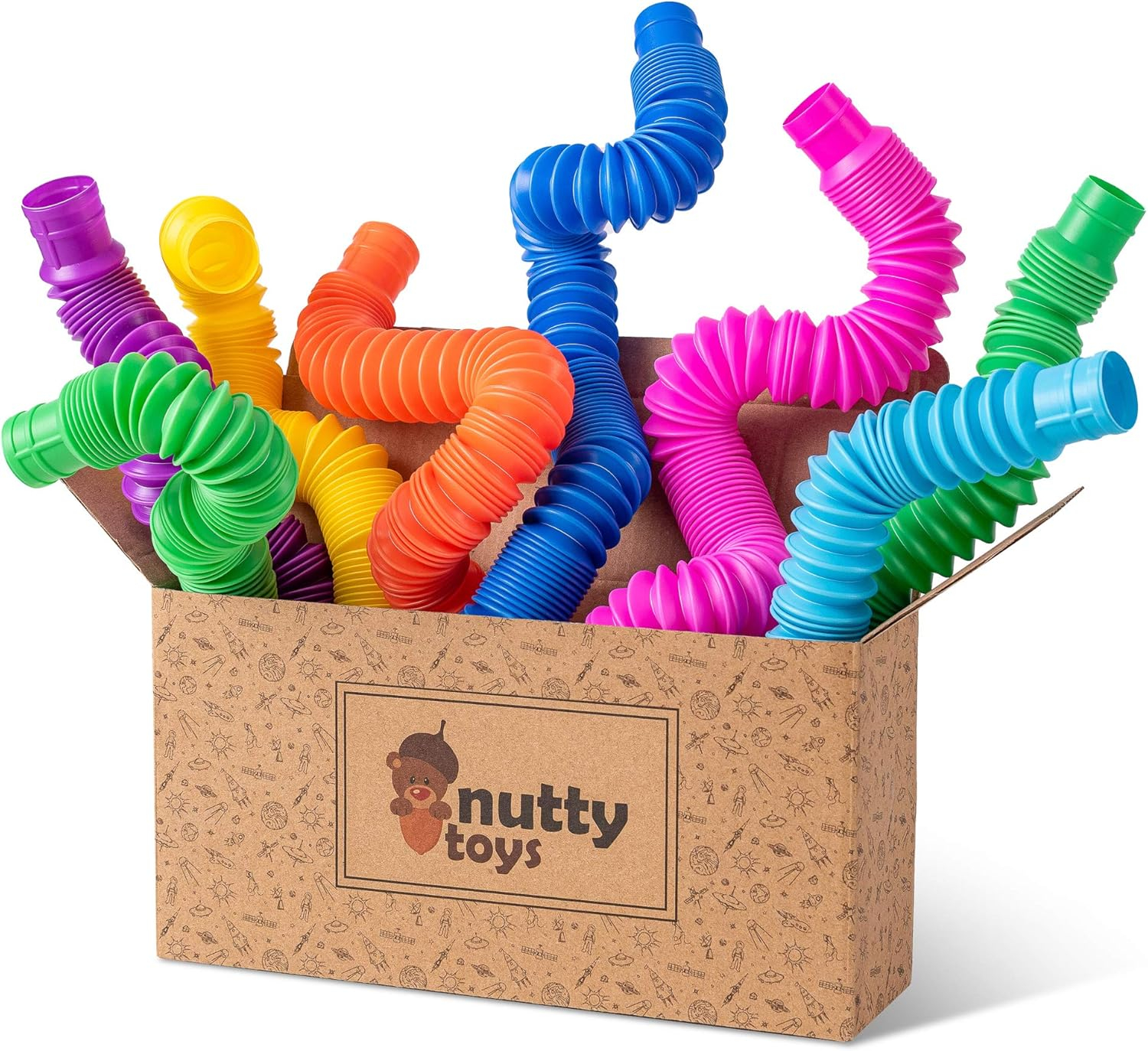 Nutty Toys Large Multicolor BPA-Free Plastic Pop Tubes