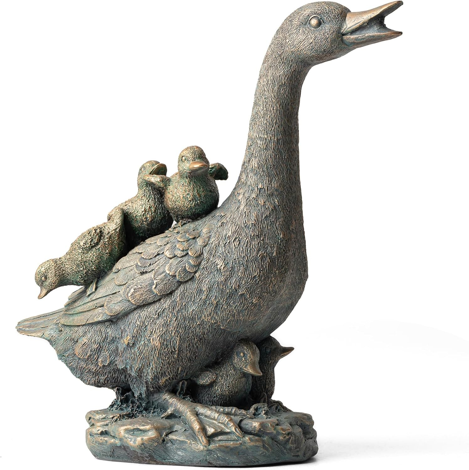 15" Aged Bronze Duck Family Garden Statue