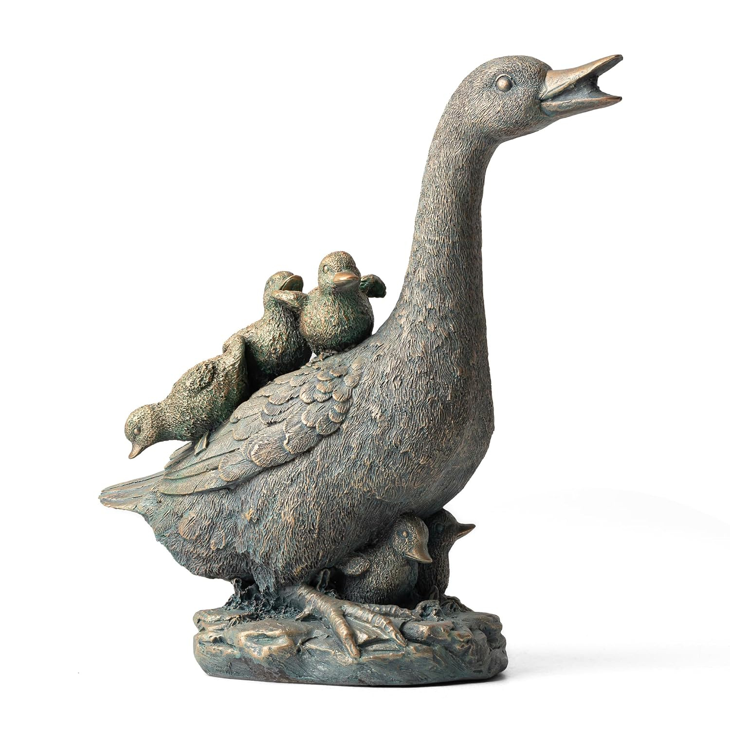 15" Aged Bronze Duck Family Garden Statue