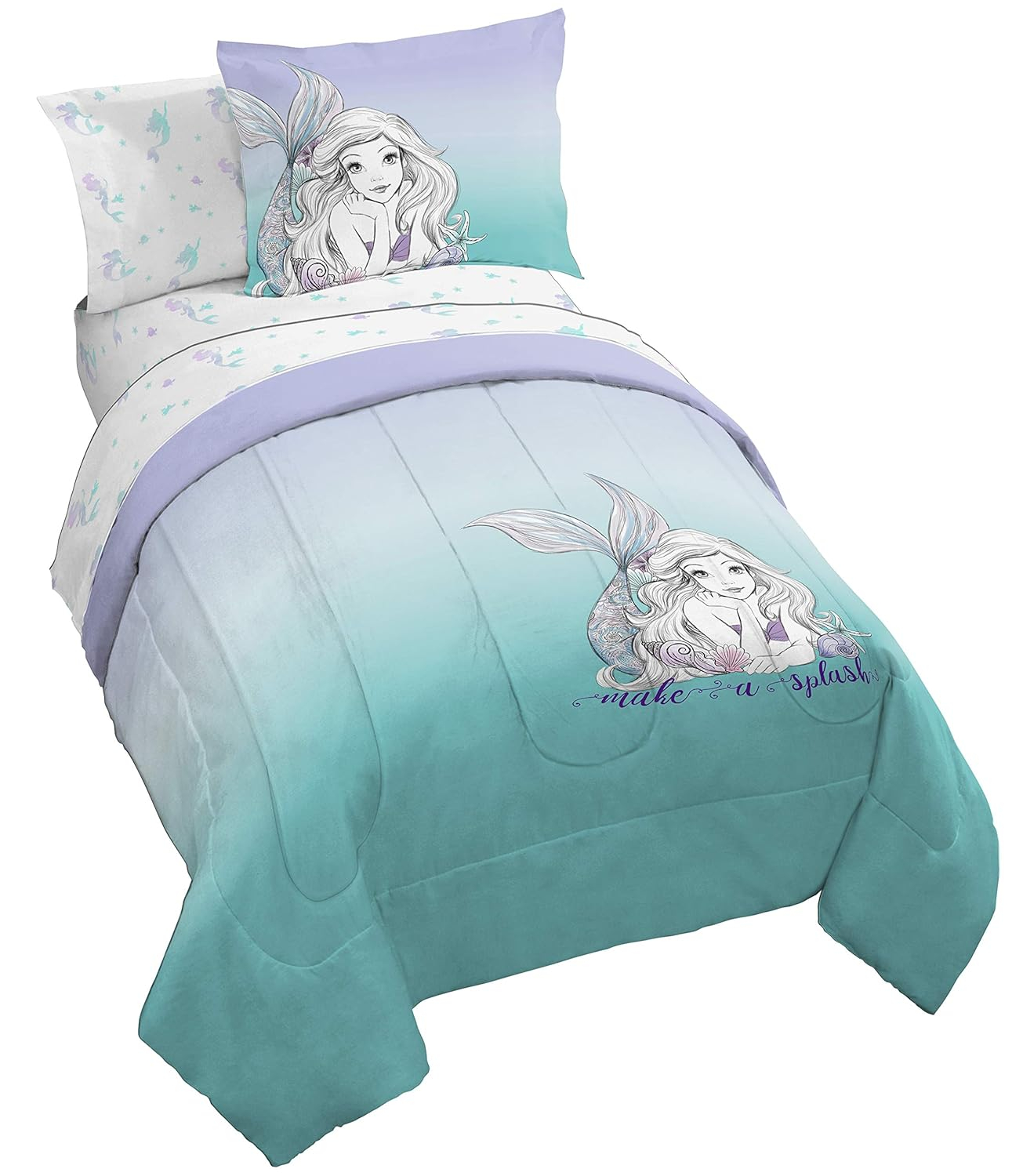 Little Mermaid Twin Purple Microfiber Reversible Bed Set