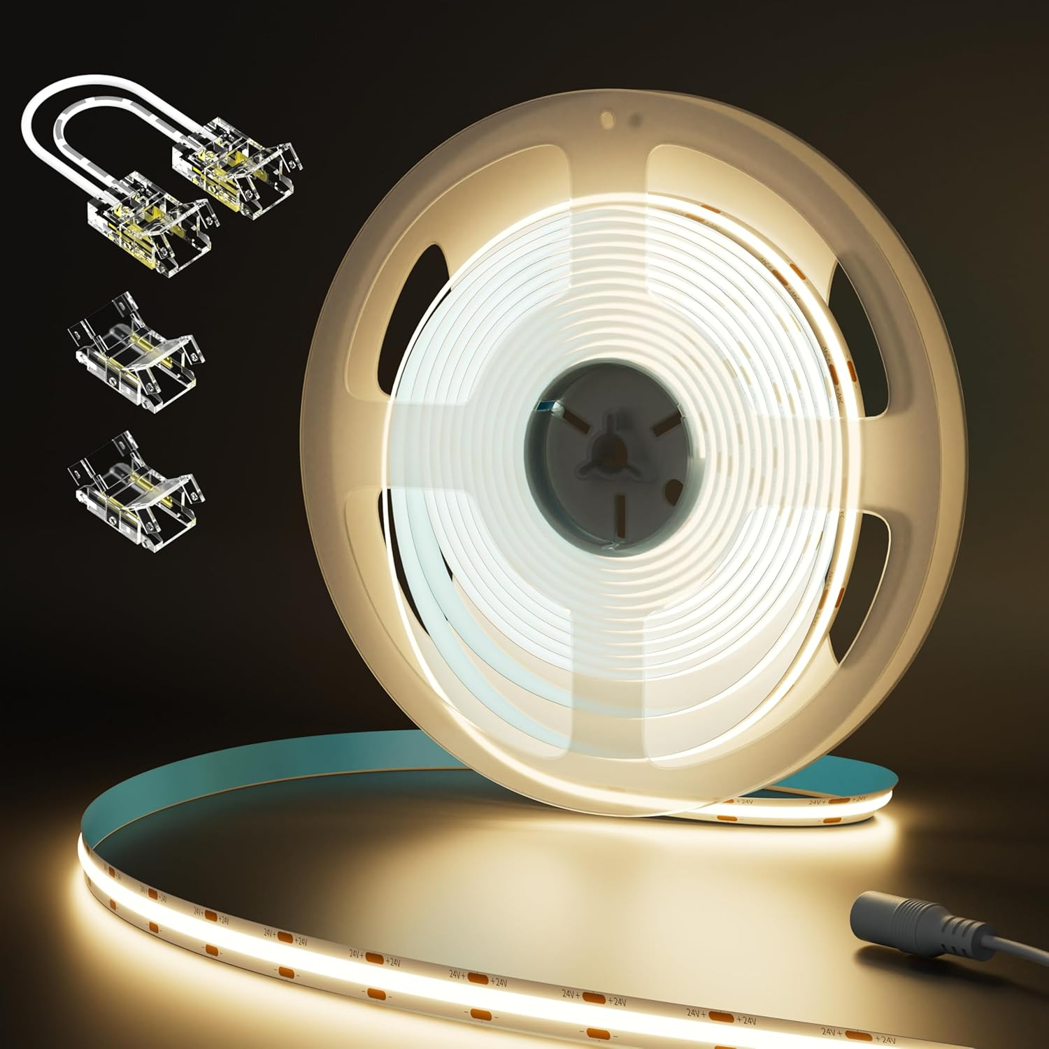 MIWISE COB LED Strip 20ft/6.1m,CRI 90+ Warm White 3000K High Lumen Super Bright Flexible DC24V LED Tape Light,for Cabinet Home Office DIY Lighting Projects(Adapter & Controller NOT Included)