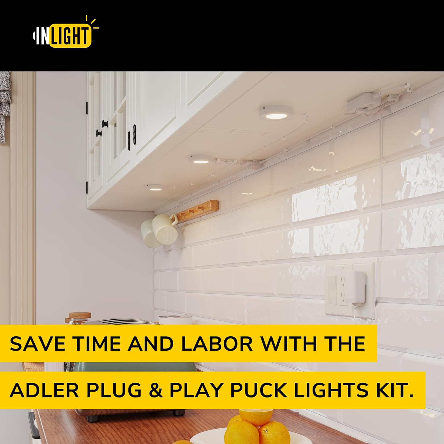 GETINLIGHT 2.75" Wide 3000K Dimmable LED Puck Lights Kit, Plug-in Installation with recessed or Surface Mounted, White Finished, Set of 3, IN-0102-3-WH