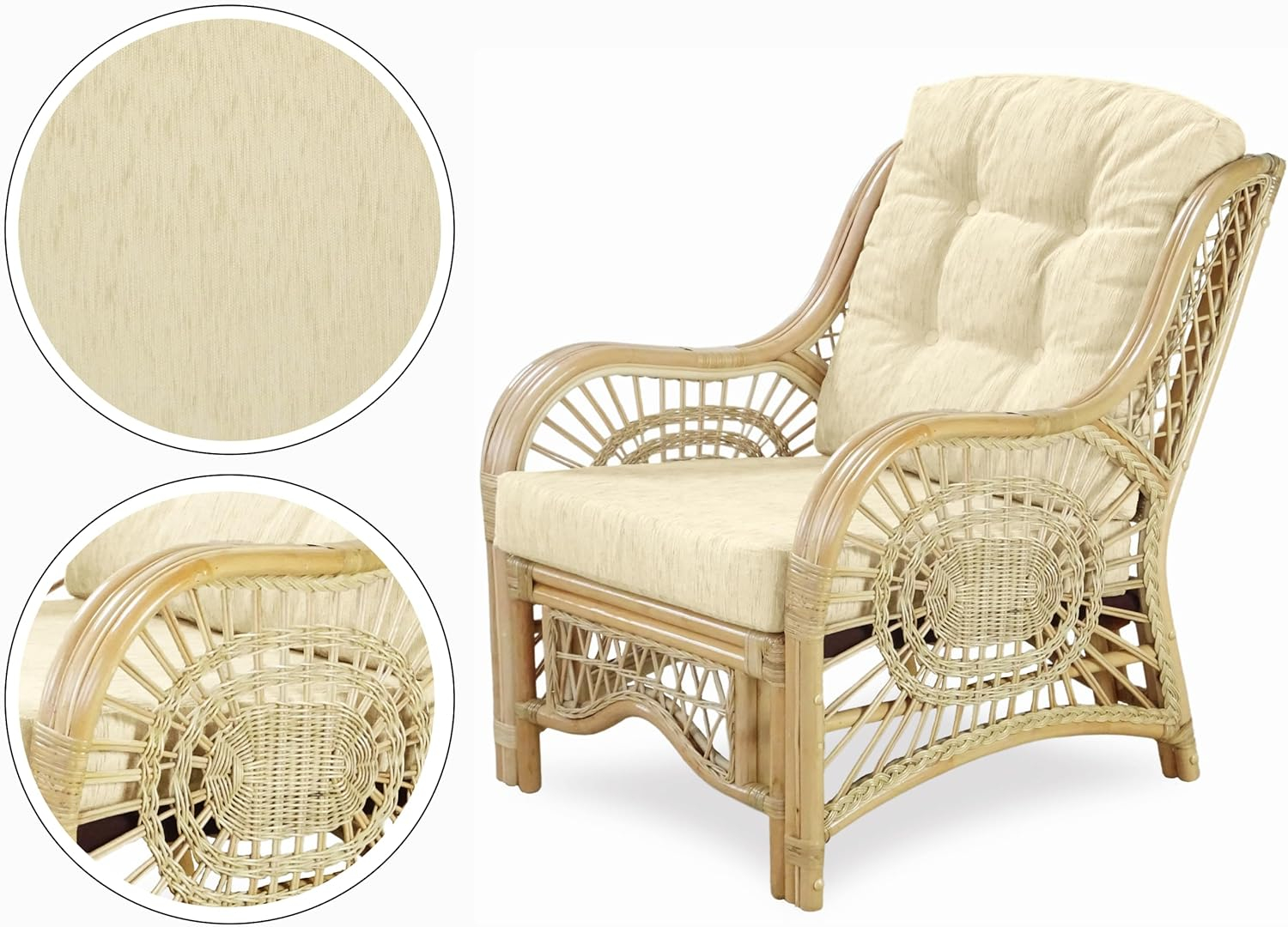 Natural Rattan Wicker Lounge Set with Cream Cushions
