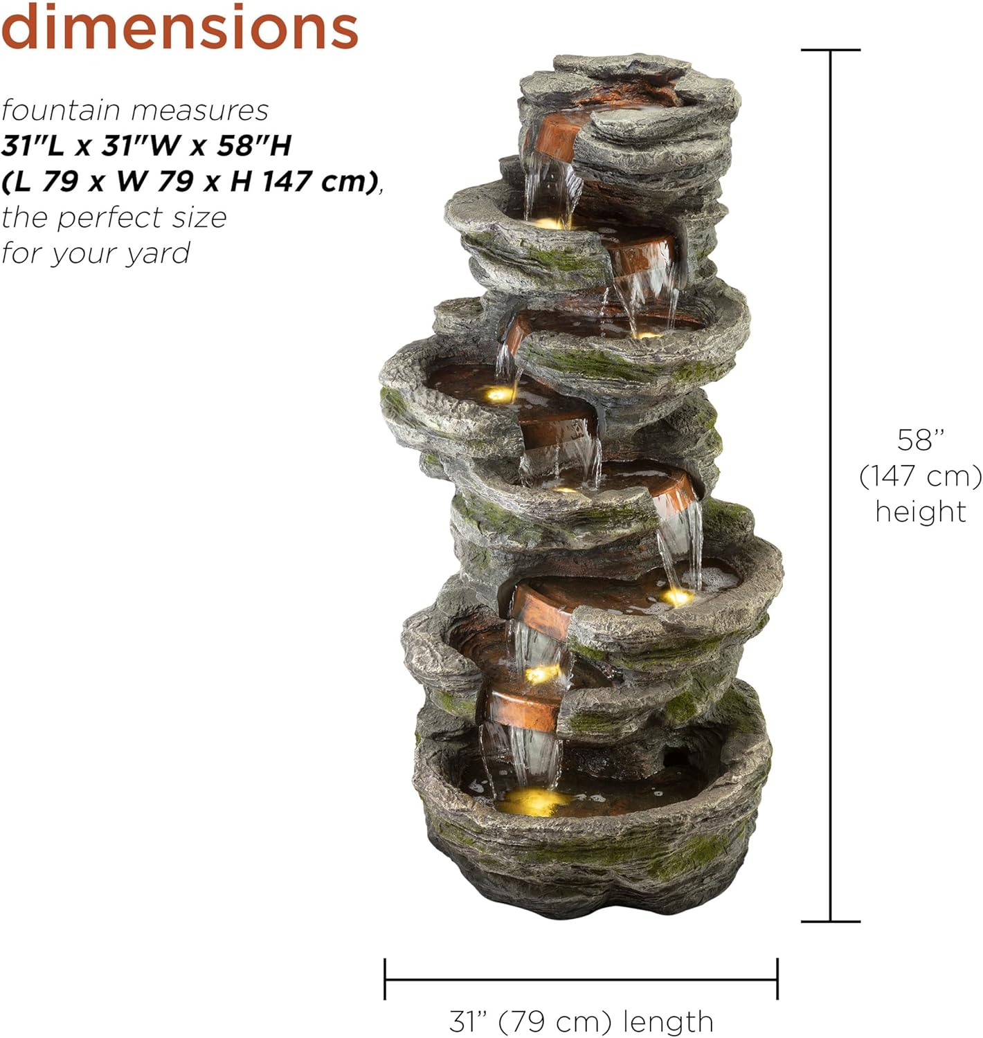 Alpine Corporation 8-Tier Rainforest Rock Water Fountain with LED Lights