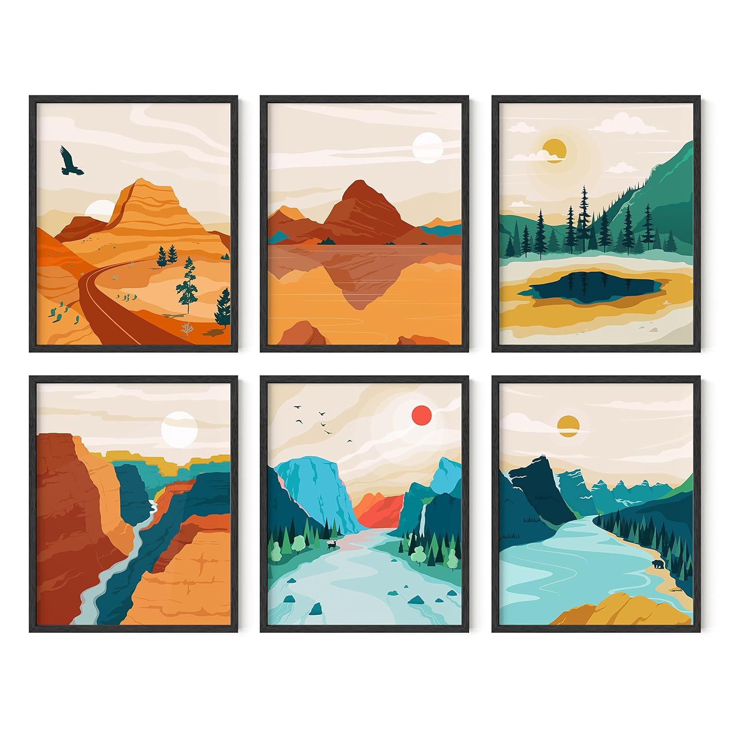 Haus and Hues National Parks Posters – Landscape Pictures Wall Art Nature Prints Mountain Painting Abstract Nature Art Mountains Wall Art