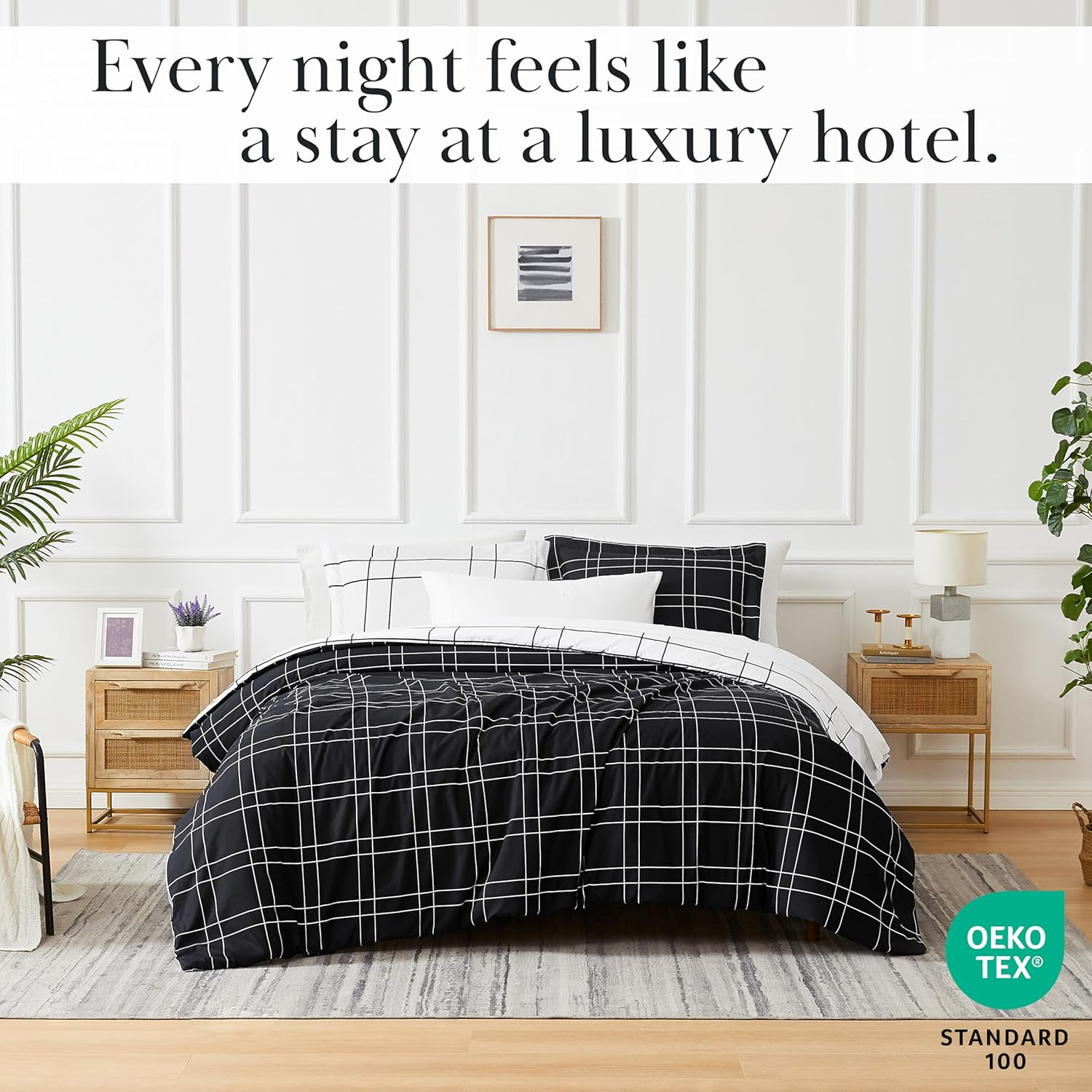 Southshore Fine Living, Inc. Urban Grid Collection Oversized King Duvet Cover Set, Printed Duvet Cover 3-Piece, Two Matching Shams (108 in Wide x 98 in Long), Black, King/California King