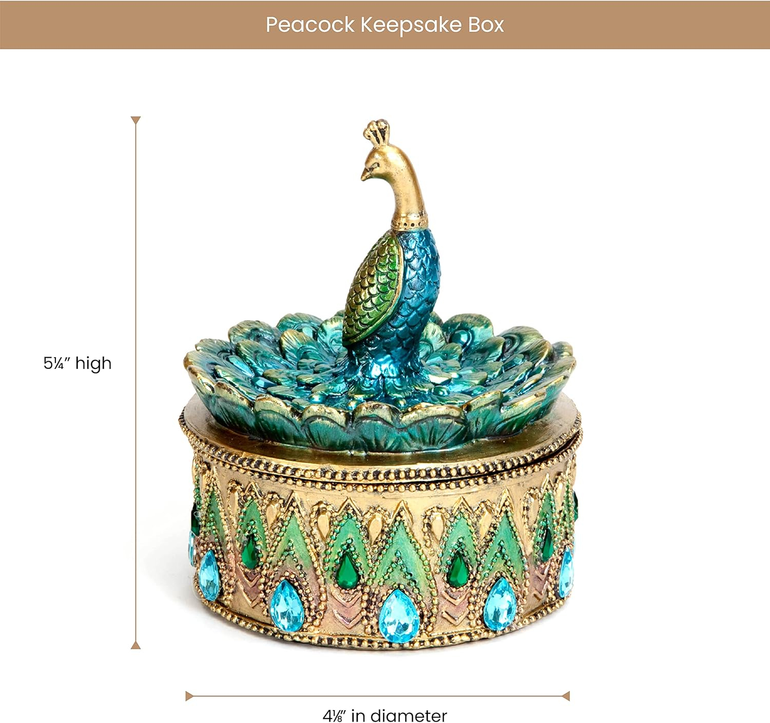 Bits and Pieces - Peacock Keepsake Box - Peacock Art - Golden Jewelry Box