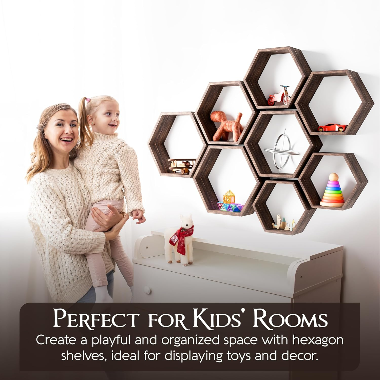 Hokku Designs Floating Shelves Set Of 8 Honeycomb Shelves For Wall,Rustic Brown