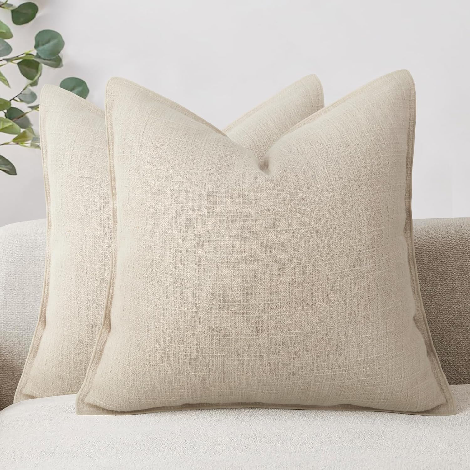 MIULEE Throw Pillow Covers Boho Farmhouse 18x18 Set of 2 Decorative Beige Couch with Fringe Chic Cotton Pillowcases Home Decor Accents for Cushion Soft Bed Living Room