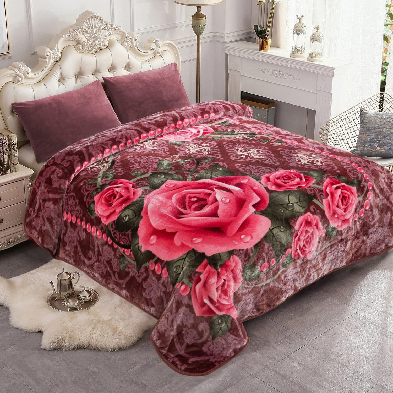 JYK Plush Fleece Blanket Queen Size 91" x 75", 3.7LBs 1 Ply Soft Korean Mink Warm Lightweight Blanket for Bed Couch for Spring Autumn Winter