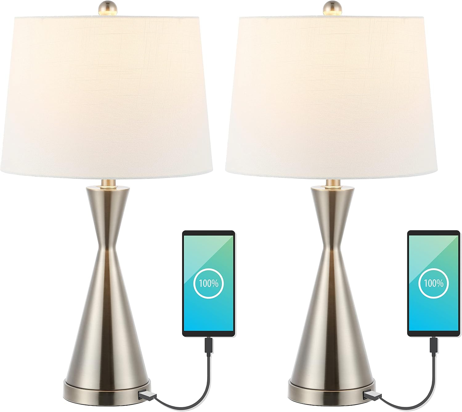 JONATHAN Y JYL4046A-SET2 Colton 26" Classic French Country Iron LED Table Lamp with USB Charging Port, for living room, dinning room, bedroom, office Bulb Included, Nickel (Set of 2)