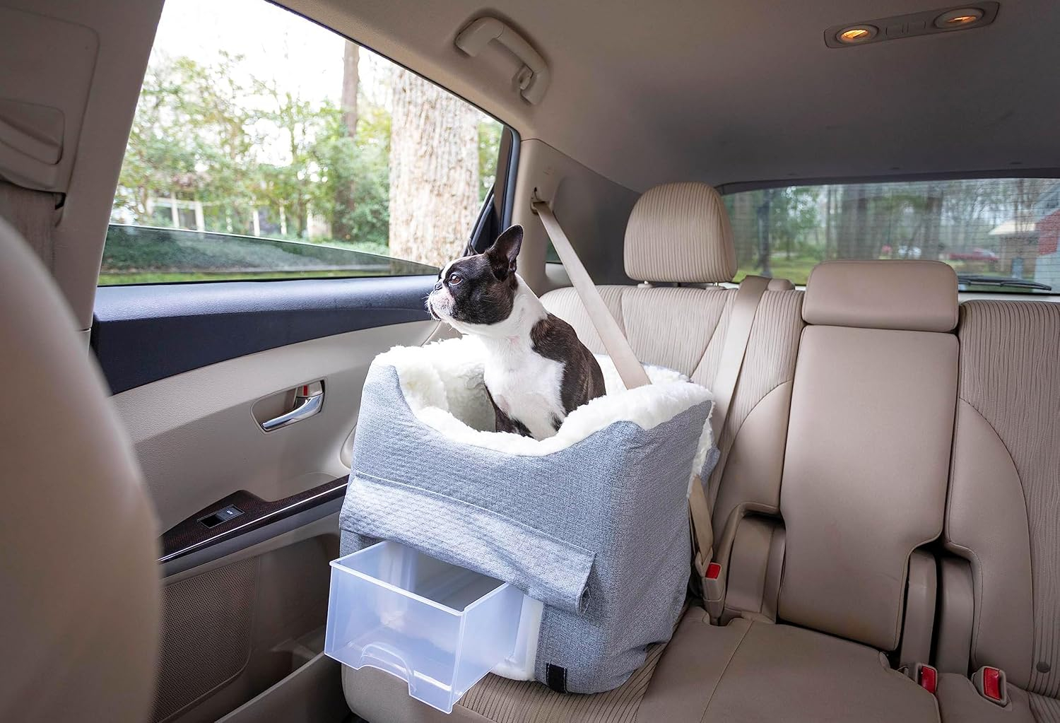 Medium Gray Soft-Sided Elevated Dog Car Seat with Sherpa Interior