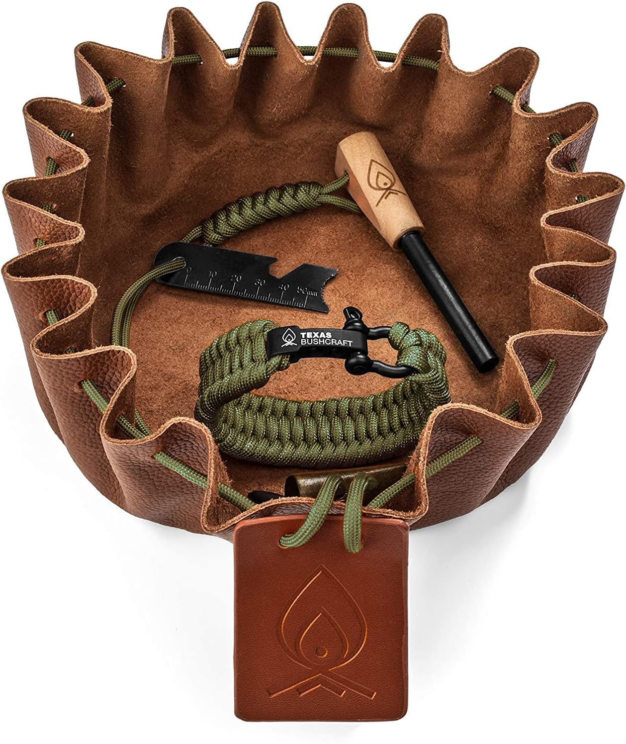 Army Green X-Large Fire Starter Survival Kit with Leather Pouch