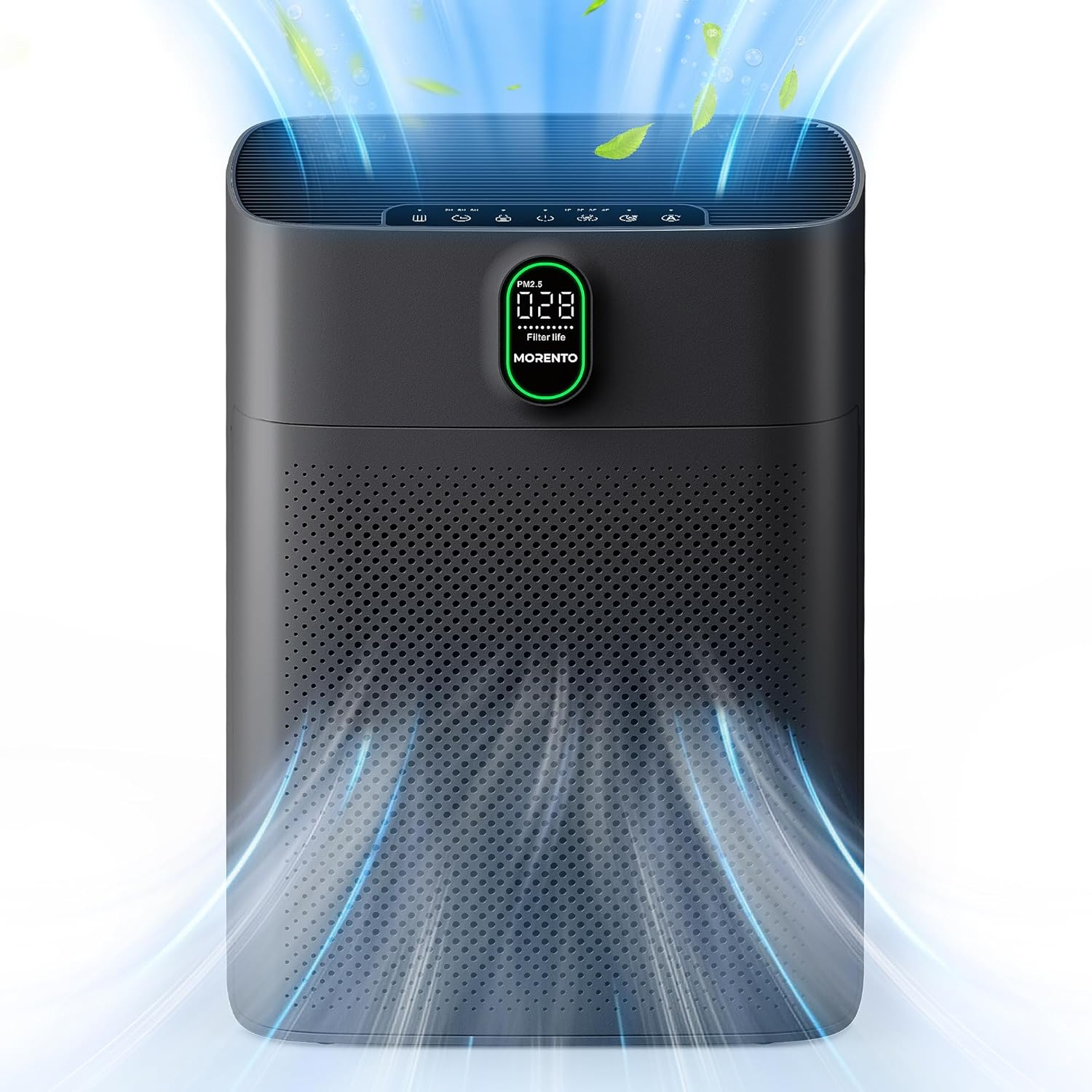 MORENTO Air Purifiers for Home Large Room up to 1076 Sq Ft with PM 2.5 Display Air Quality Sensor,Remove 99.97% of Pet Hair with Double-Sided Air Inlet, 24db, Black, 1 Pack