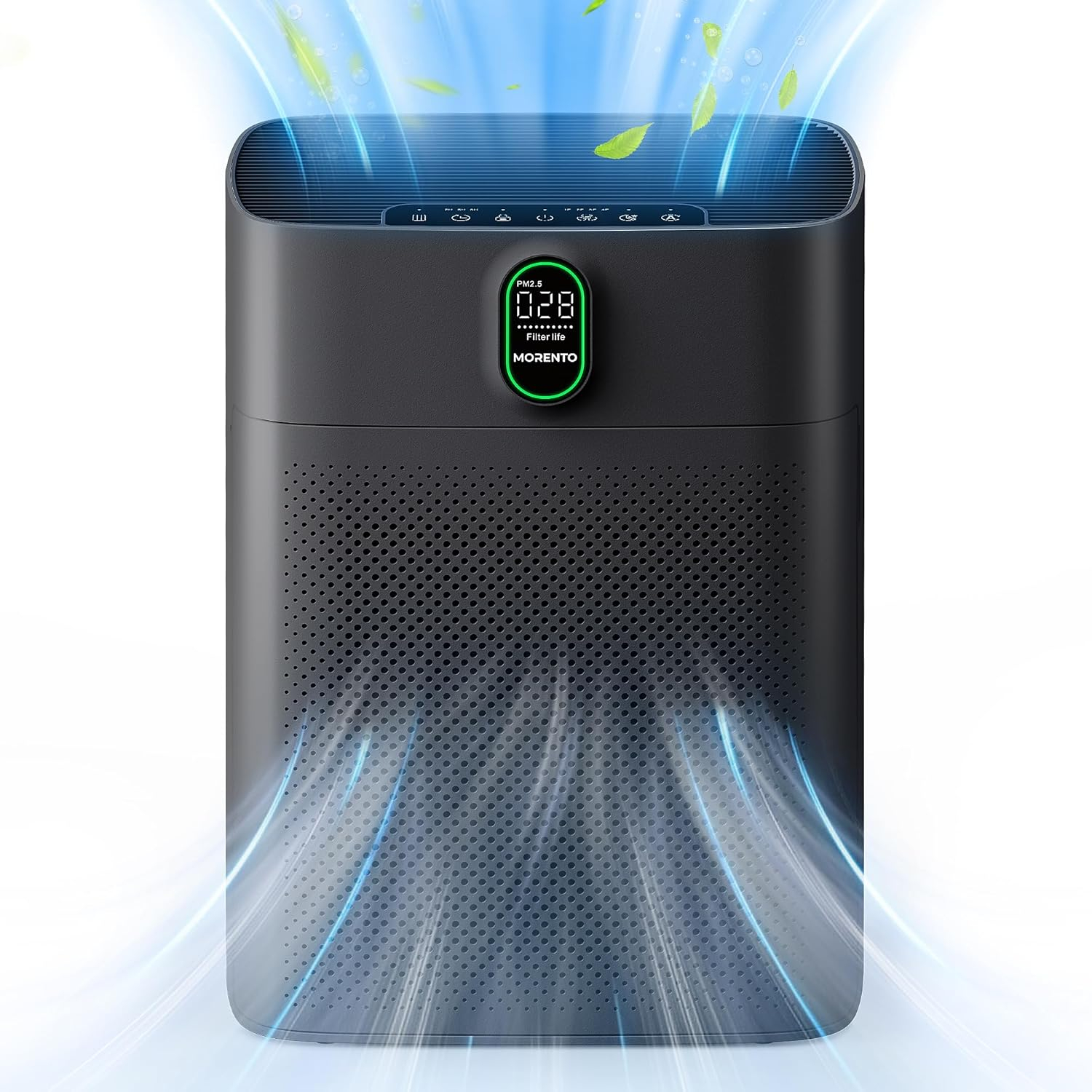 MORENTO Air Purifiers for Home Large Room up to 1076 Sq Ft with PM 2.5 Display Air Quality Sensor for Pet Hair, Double-Sided Air Inlet, 24db, Black, 1 Pack + 2 Pack Filters