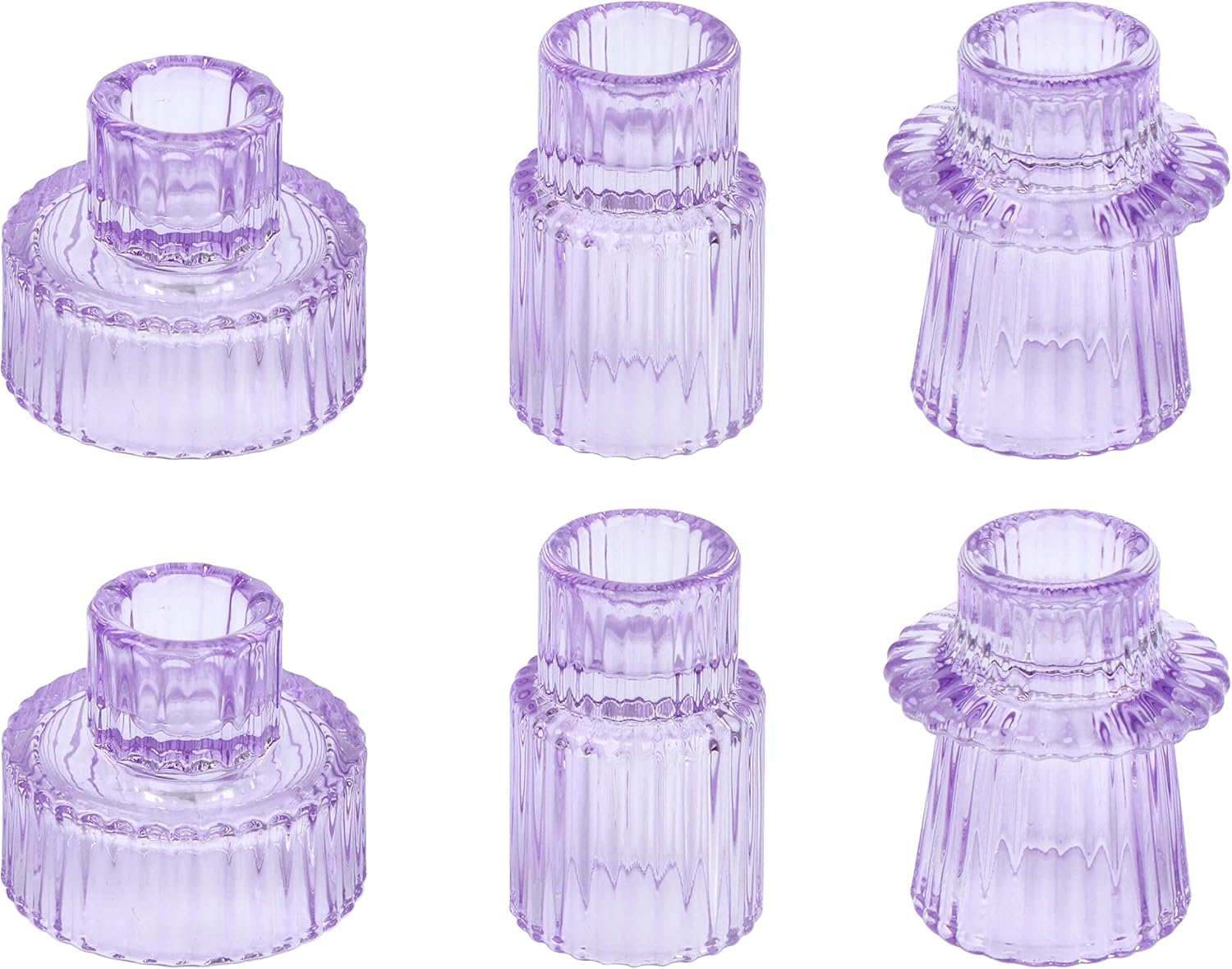 Vixdonos Taper Glass Candlestick Holders Tealight Candle Holders for Table Centerpieces, Wedding Decor and Dinner Party (6 Pcs, Purple)