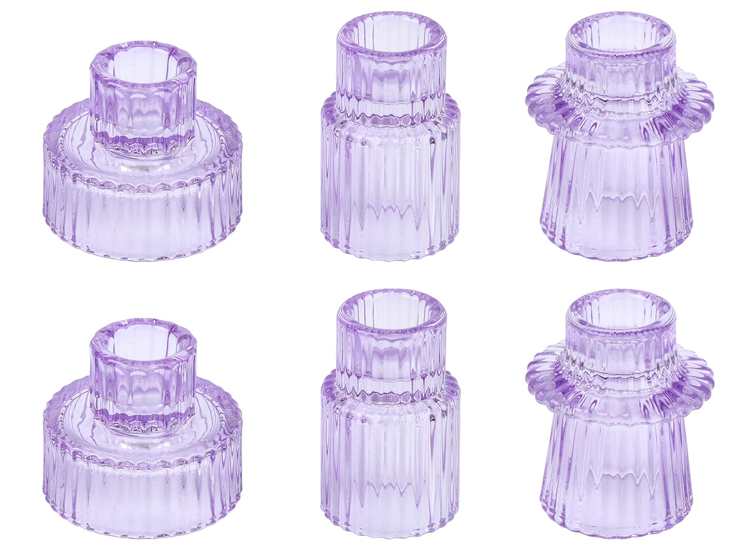 Vixdonos Taper Glass Candlestick Holders Tealight Candle Holders for Table Centerpieces, Wedding Decor and Dinner Party (6 Pcs, Purple)