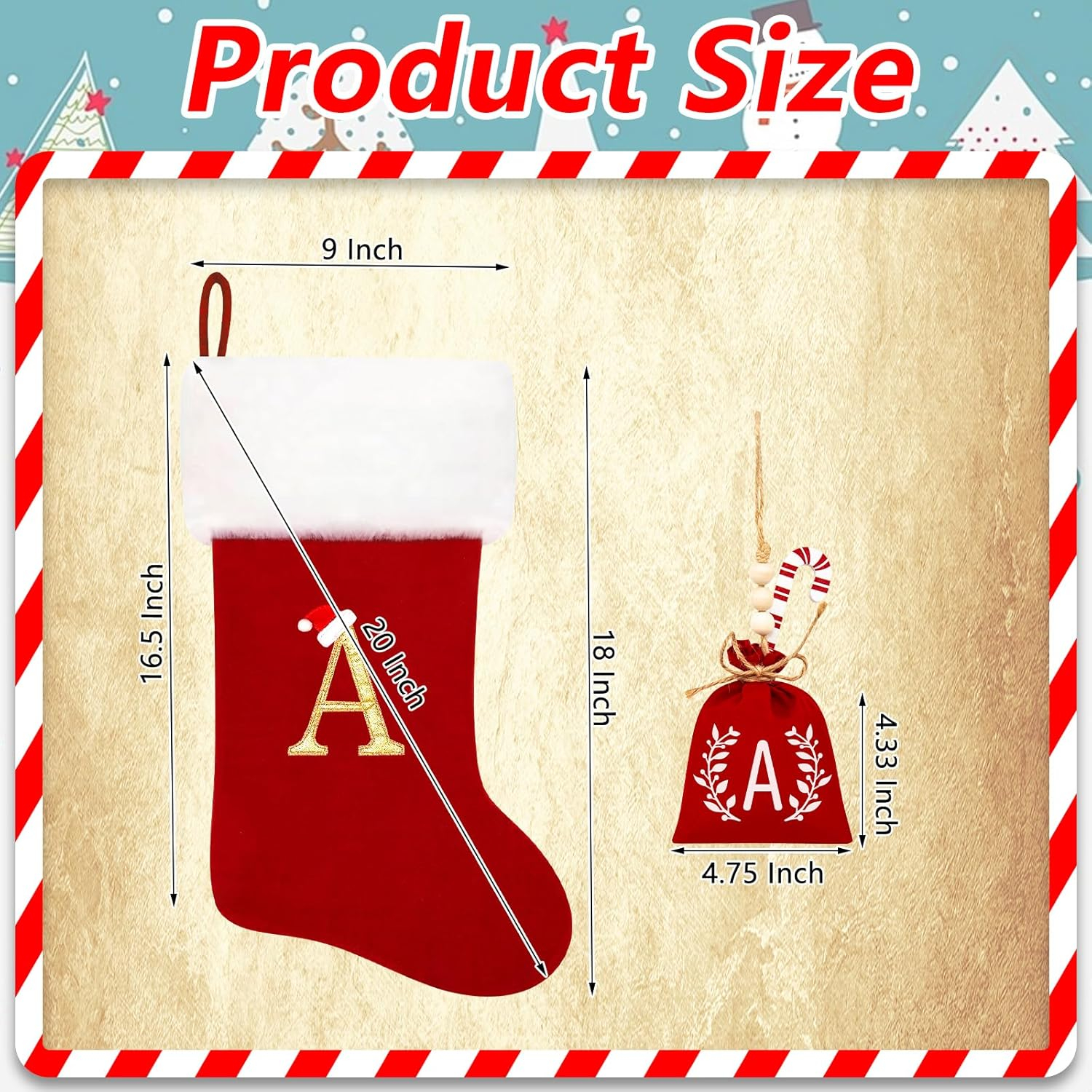 20 Inches Monogram Christmas Stockings Red Velvet with White Super Soft Plush Cuff Embroidered Xmas Stockings Classic Personalized Stocking Decorations for Family Holiday Season Decor(Letter M)