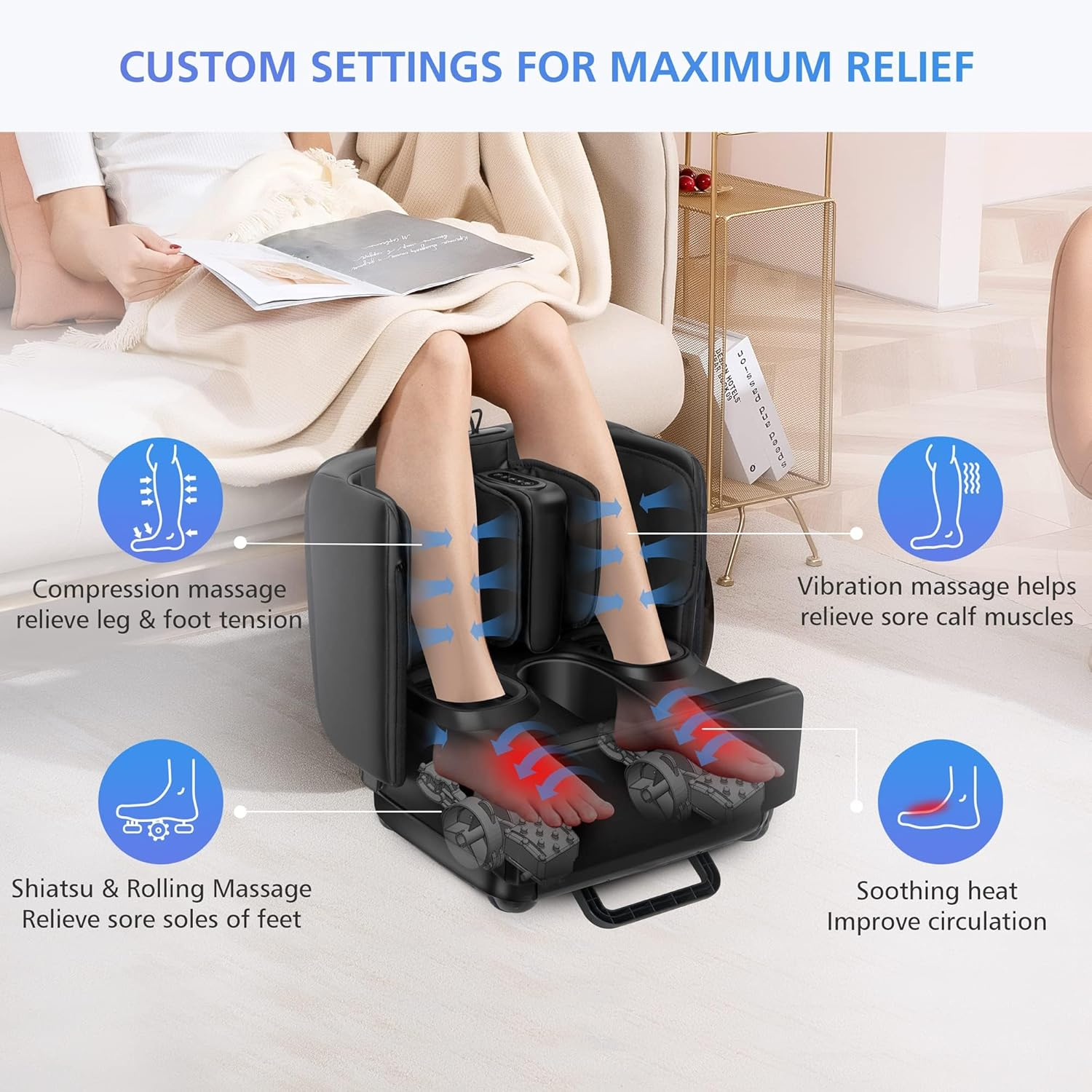 Comfier 2 in 1 Foot Massager Machine & Ottoman Foot Rest Shiatsu Calf and Foot Massager with Heat  Black