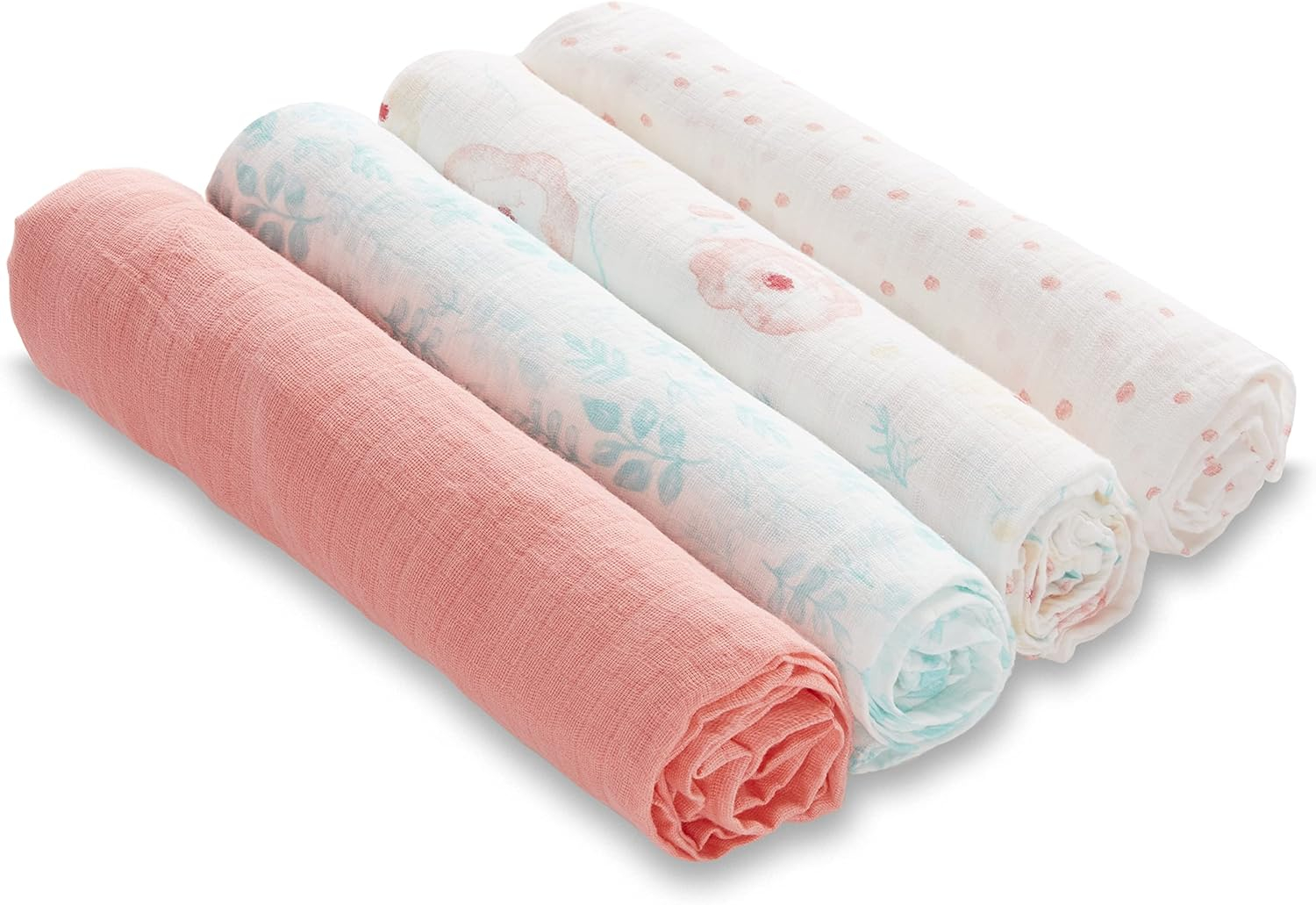 aden + anais essentials, 100% Muslin Cotton Swaddle Blanket, Unisex, 4 Pack, Full Bloom