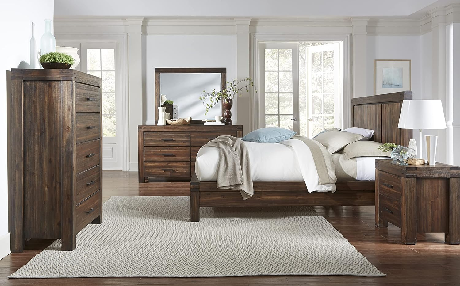 Middlefield Acacia Solid Wood King Platform Bed with Drawer