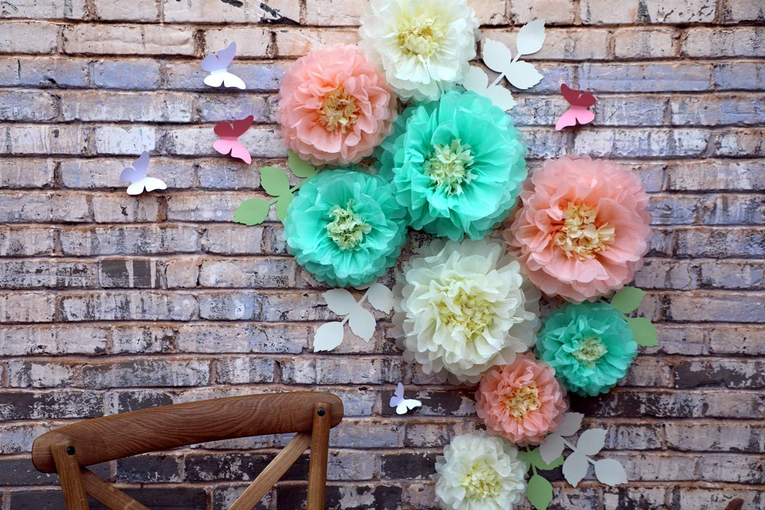 Fonder Mols Paper Flowers Decorations Tissue Pom Poms Blooms for Wall Decorations, Wedding Backdrop, Archway, Baby Shower, Nursery Wall Decor (Set of 21, Ivory Peach Mint)