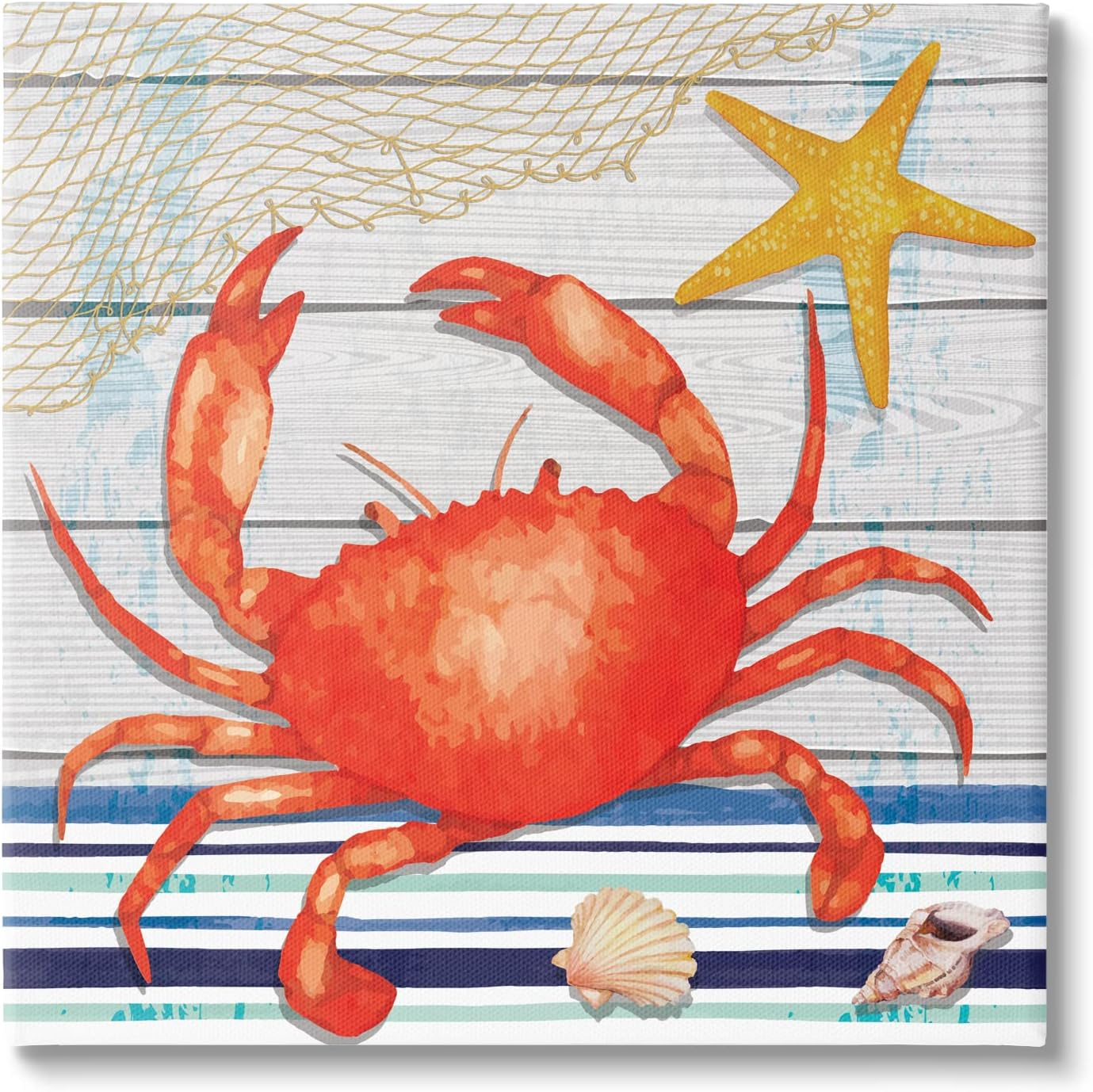 Stupell Nautical Striped Red Crab Sea Life Landscape Painting Gallery Wrapped Canvas Print Wall Art